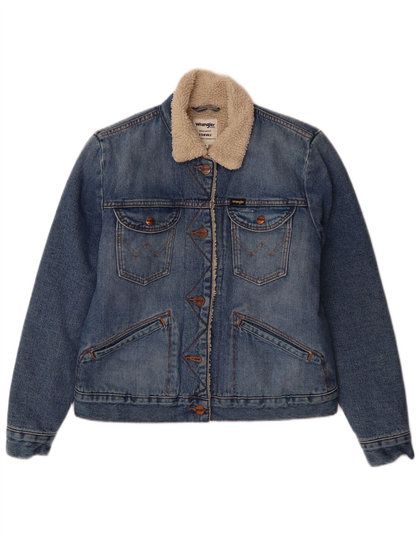 Wrangler Womens Denim Zip Hoodie Sweater UK 10 Small Blue Colourblock
