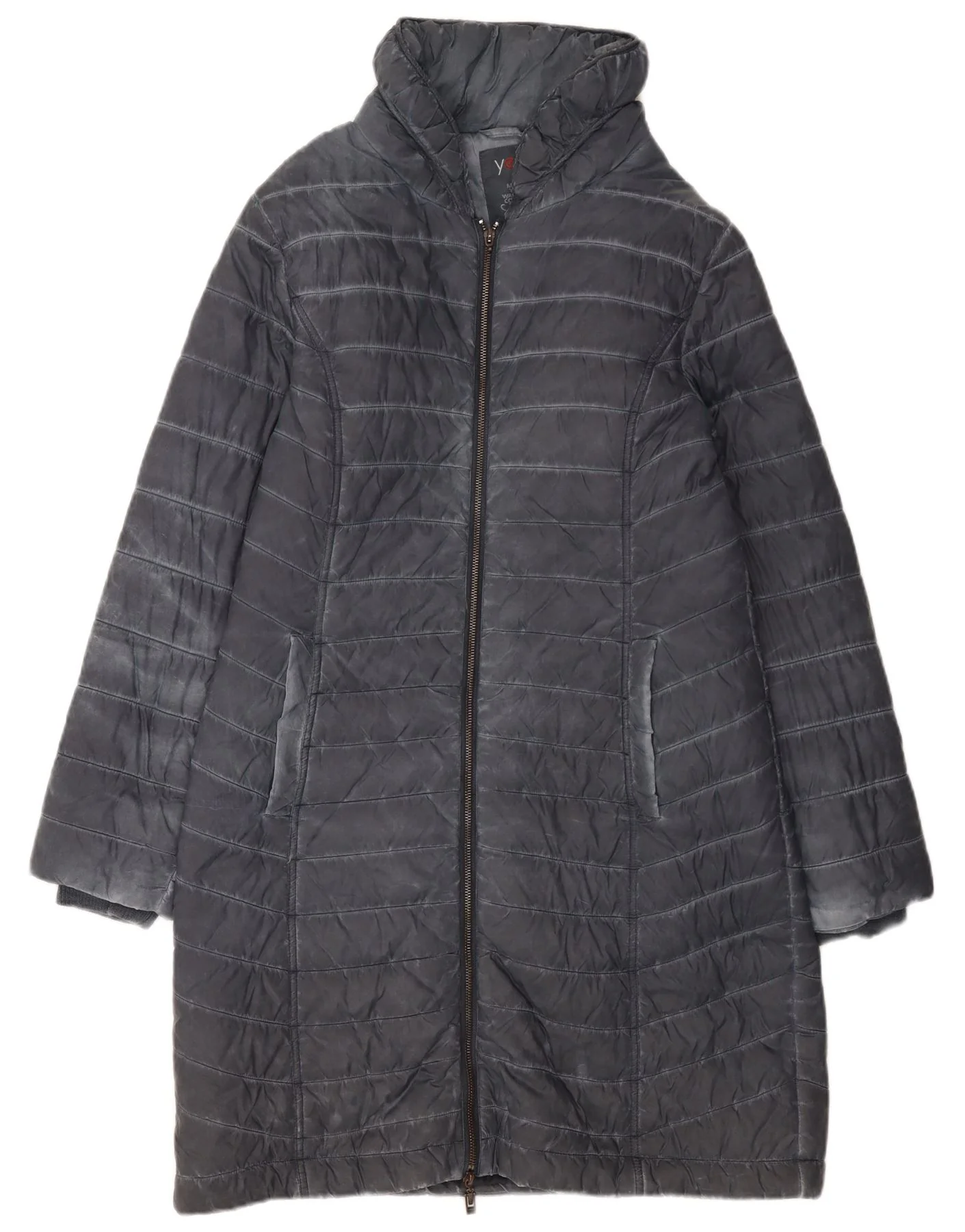 Yest Fashion Womens Padded Coat UK 12 Medium Navy Blue Striped Nylon