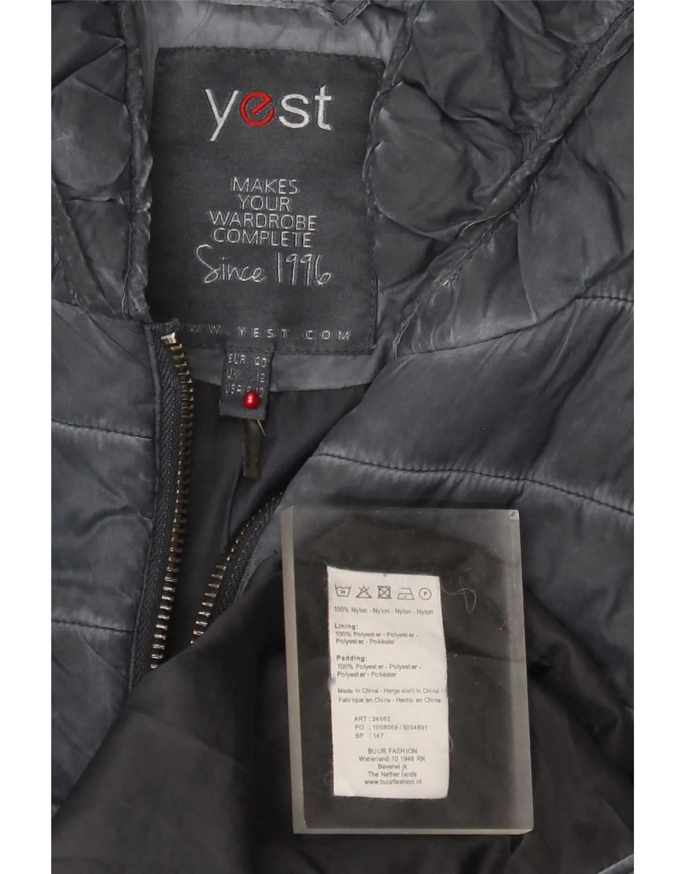 Yest Fashion Womens Padded Coat UK 12 Medium Navy Blue Striped Nylon - Image 3