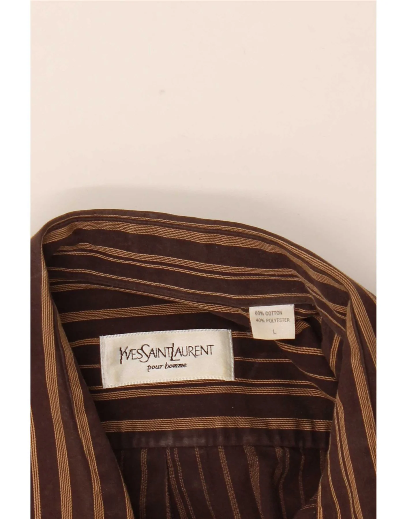 Yves Saint Laurent Mens Shirt Large Brown Striped Cotton - Image 3