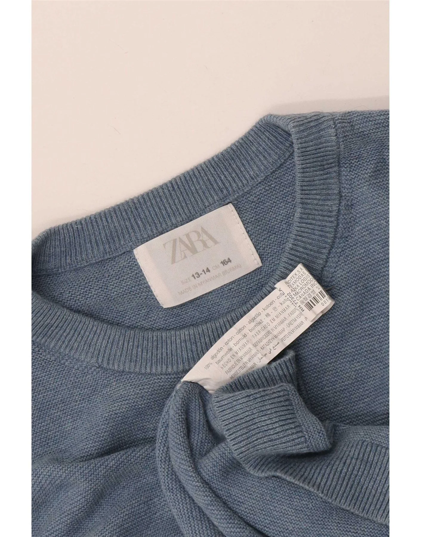 Zara Boys Crew Neck Jumper Sweater 13-14 Years Blue Cotton - Image 3
