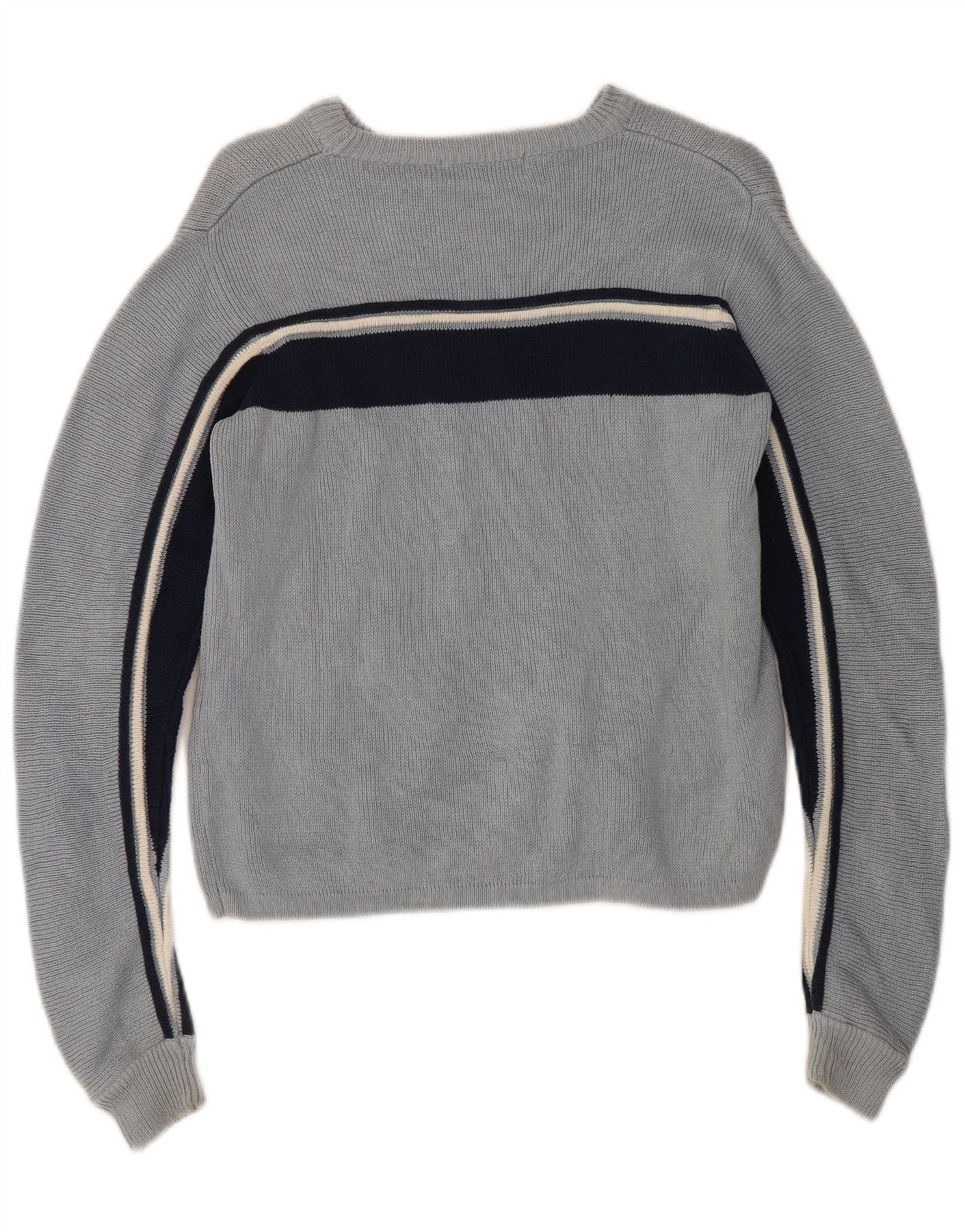 Zara Boys Crew Neck Jumper Sweater 9-10 Years Blue Striped Cotton Retro - Image 2