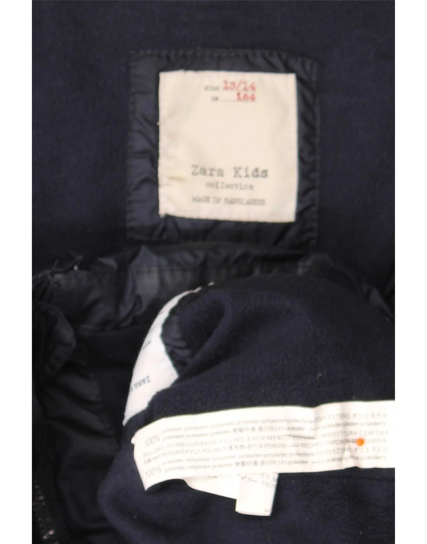 Zara Boys Hooded Padded Jacket 13-14 Years Navy Blue Polyester - Image 4