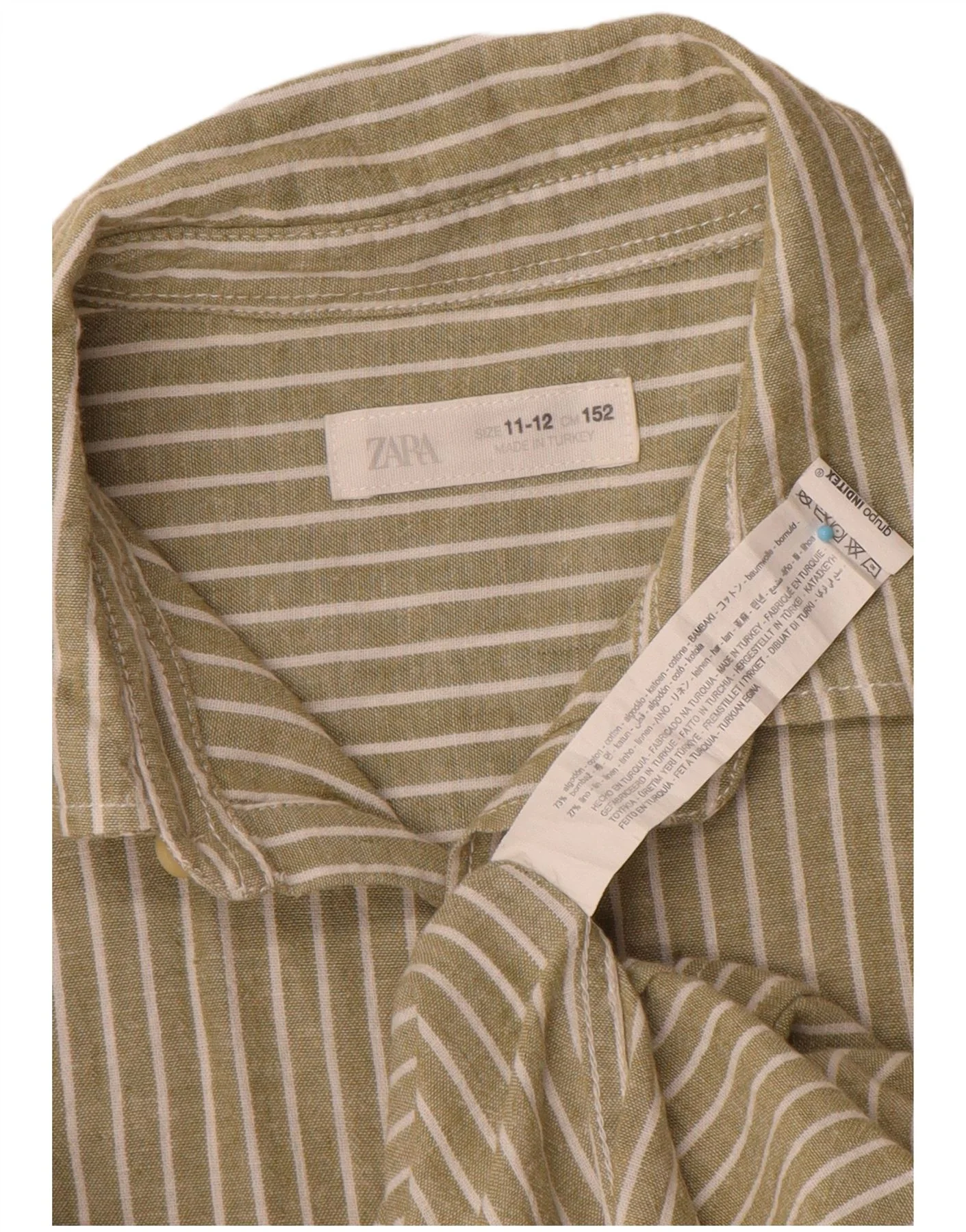 Zara Boys Shirt 11-12 Years Khaki Pinstripe Cotton - Image 3