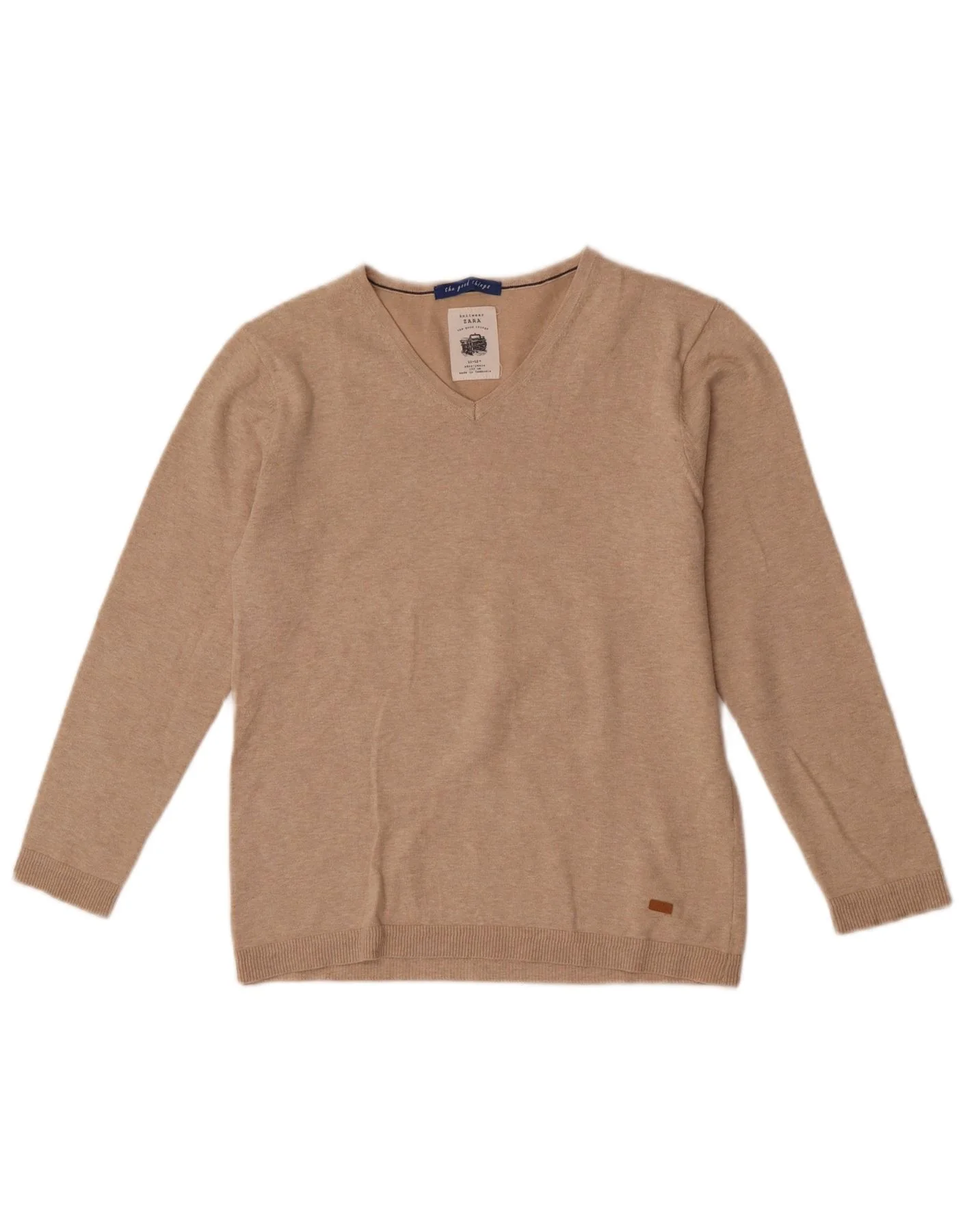 Zara Boys V-Neck Jumper Sweater 11-12 Years Beige Flecked