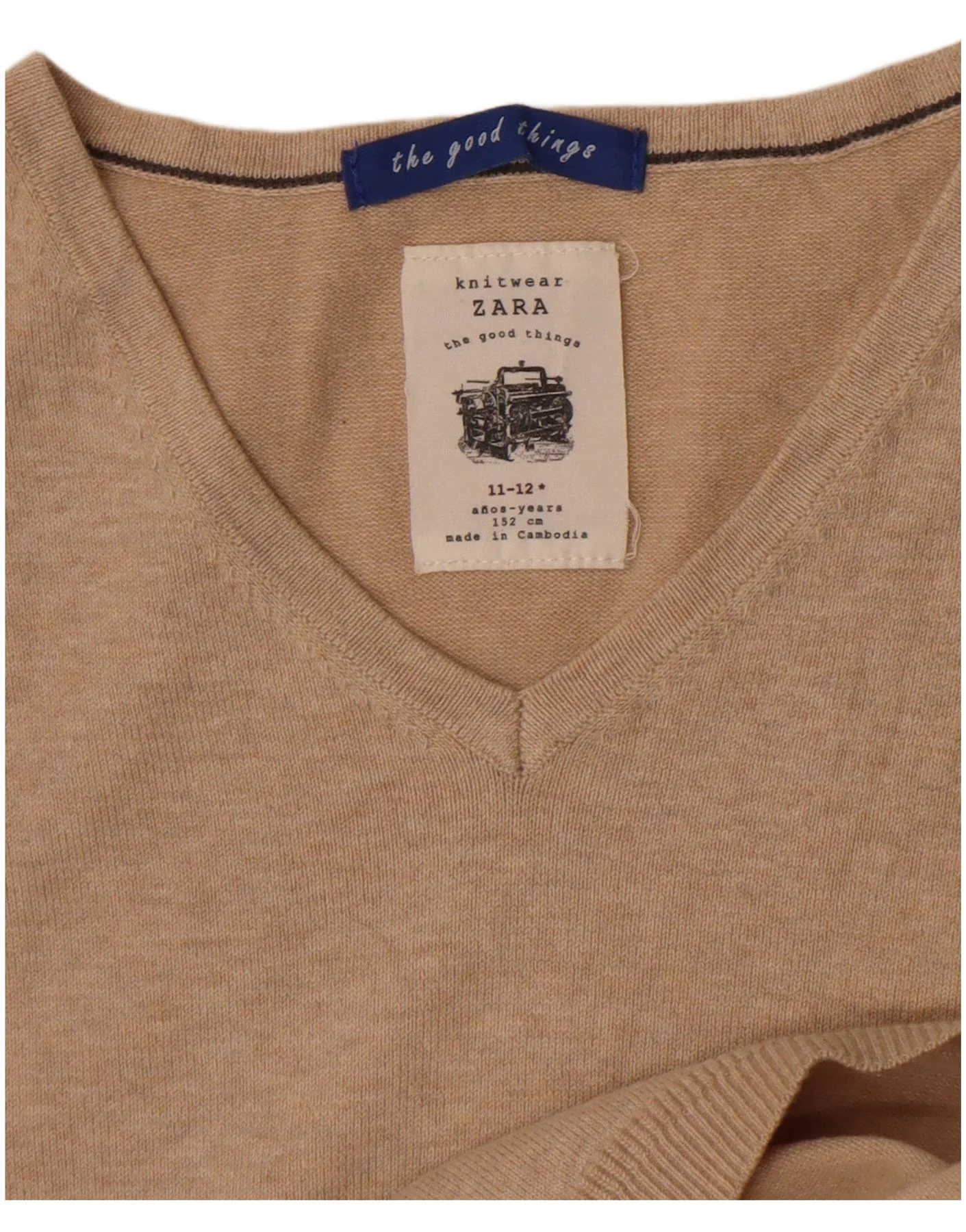 Zara Boys V-Neck Jumper Sweater 11-12 Years Beige Flecked - Image 3