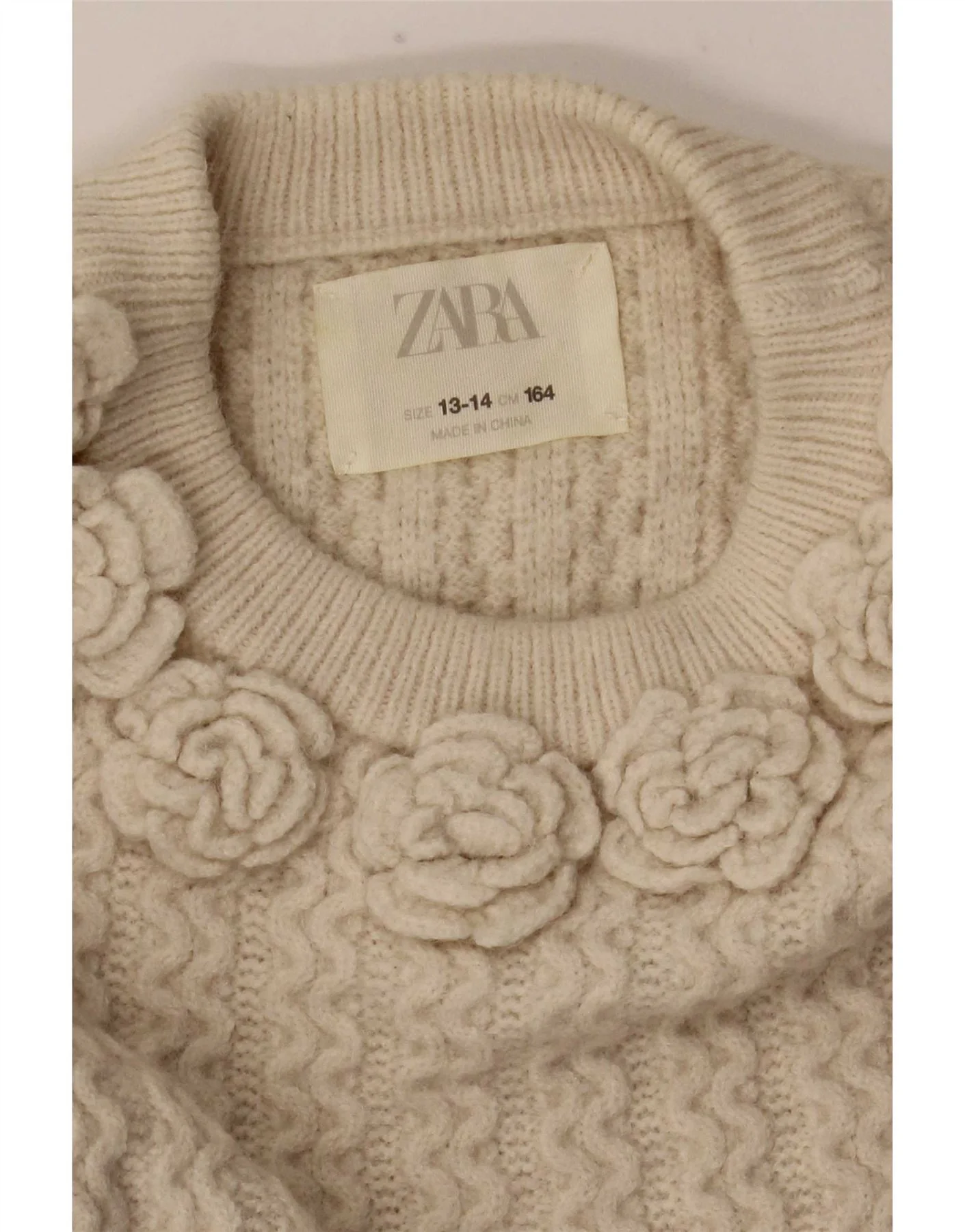 Zara Girls Crew Neck Jumper Sweater 13-14 Years Beige Floral - Image 3