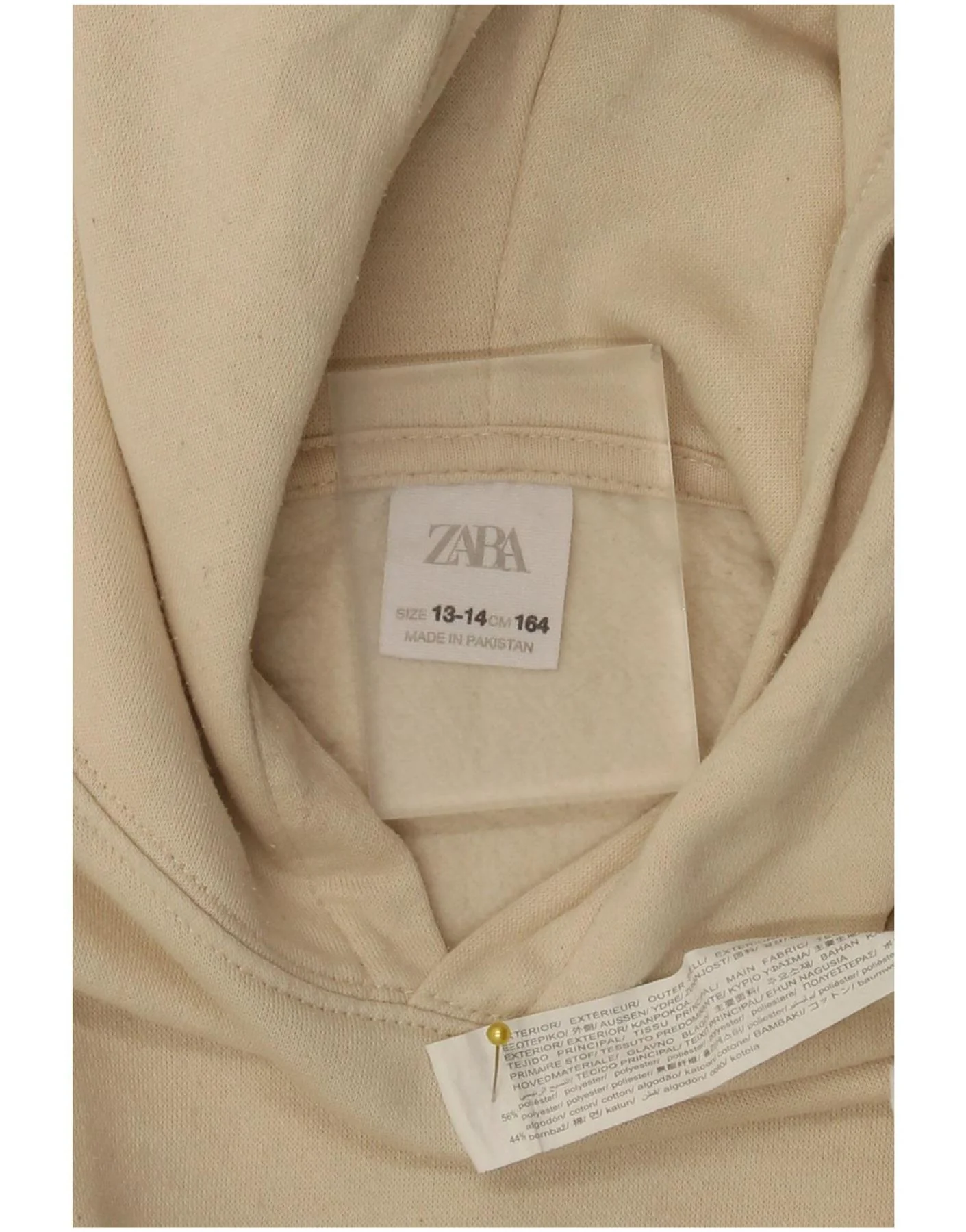 Zara Girls Crop Hoodie Jumper 13-14 Years Beige Polyester - Image 3