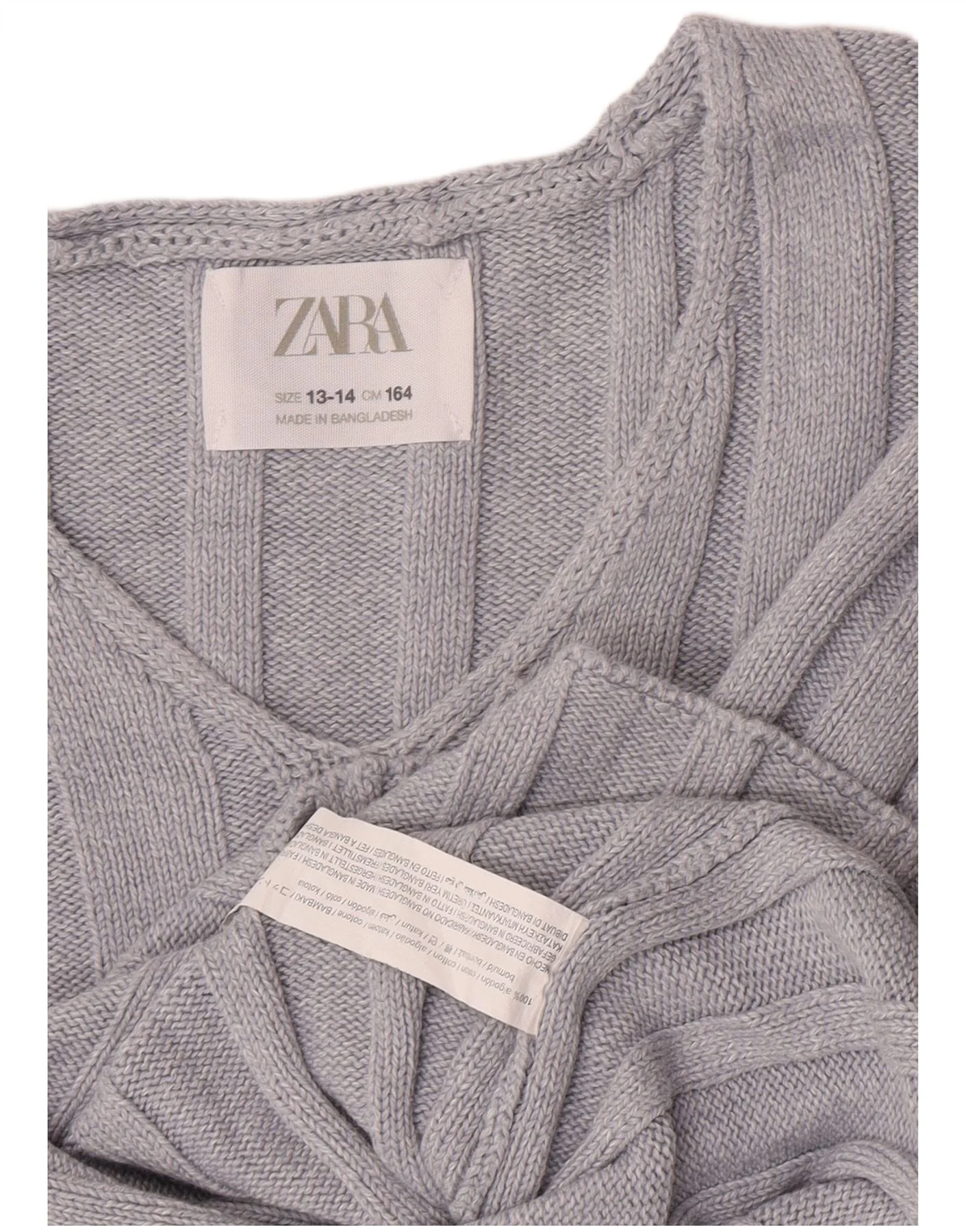 Zara Girls Crop V-Neck Jumper Sweater 13-14 Years Blue Cotton - Image 3