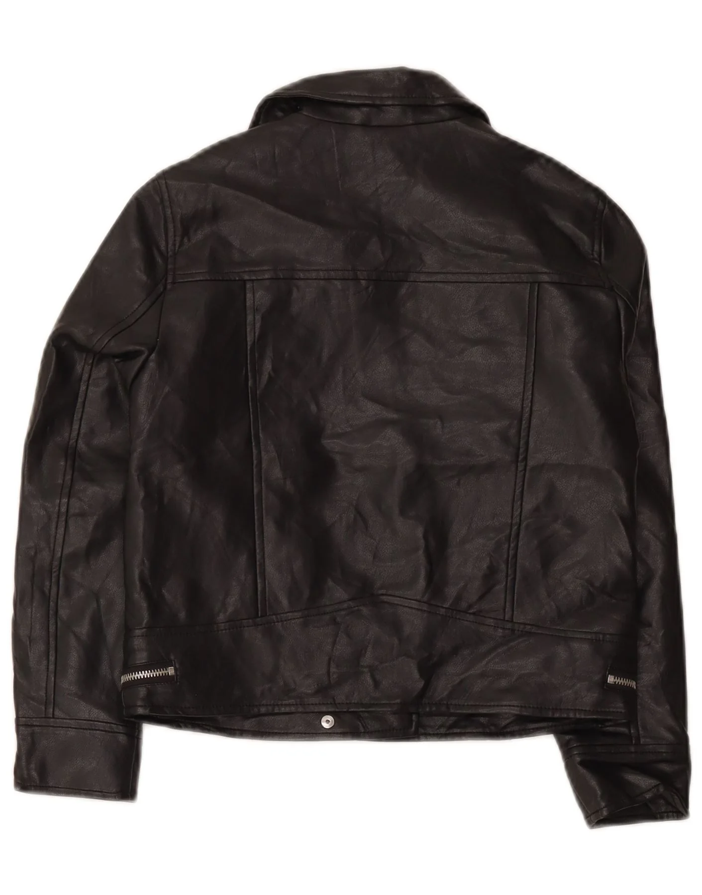 Zara Girls Faux Leather Biker Jacket 9-10 Years Black Polyester - Image 2