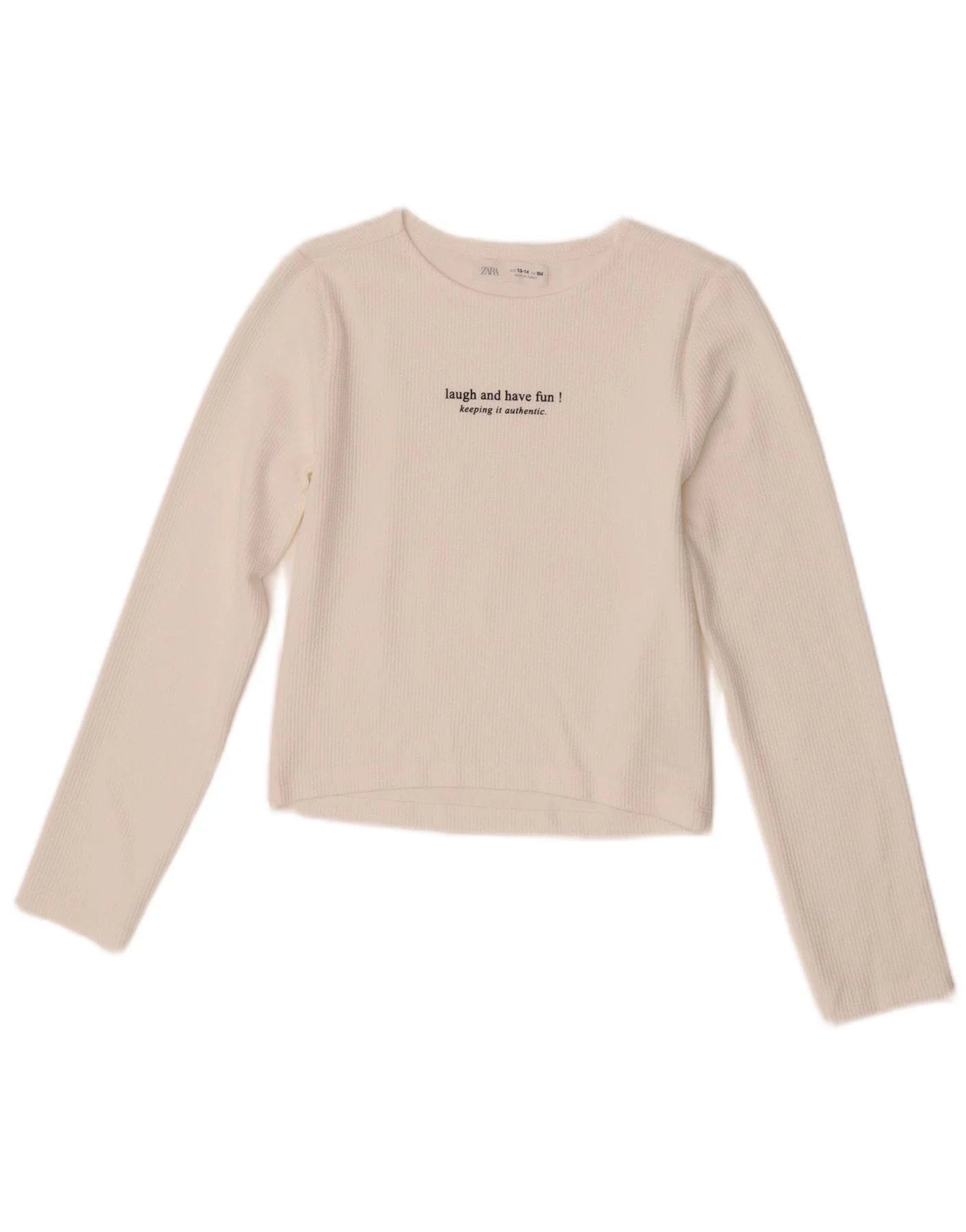 Zara Girls Graphic Top Long Sleeve 13-14 Years White Polyester