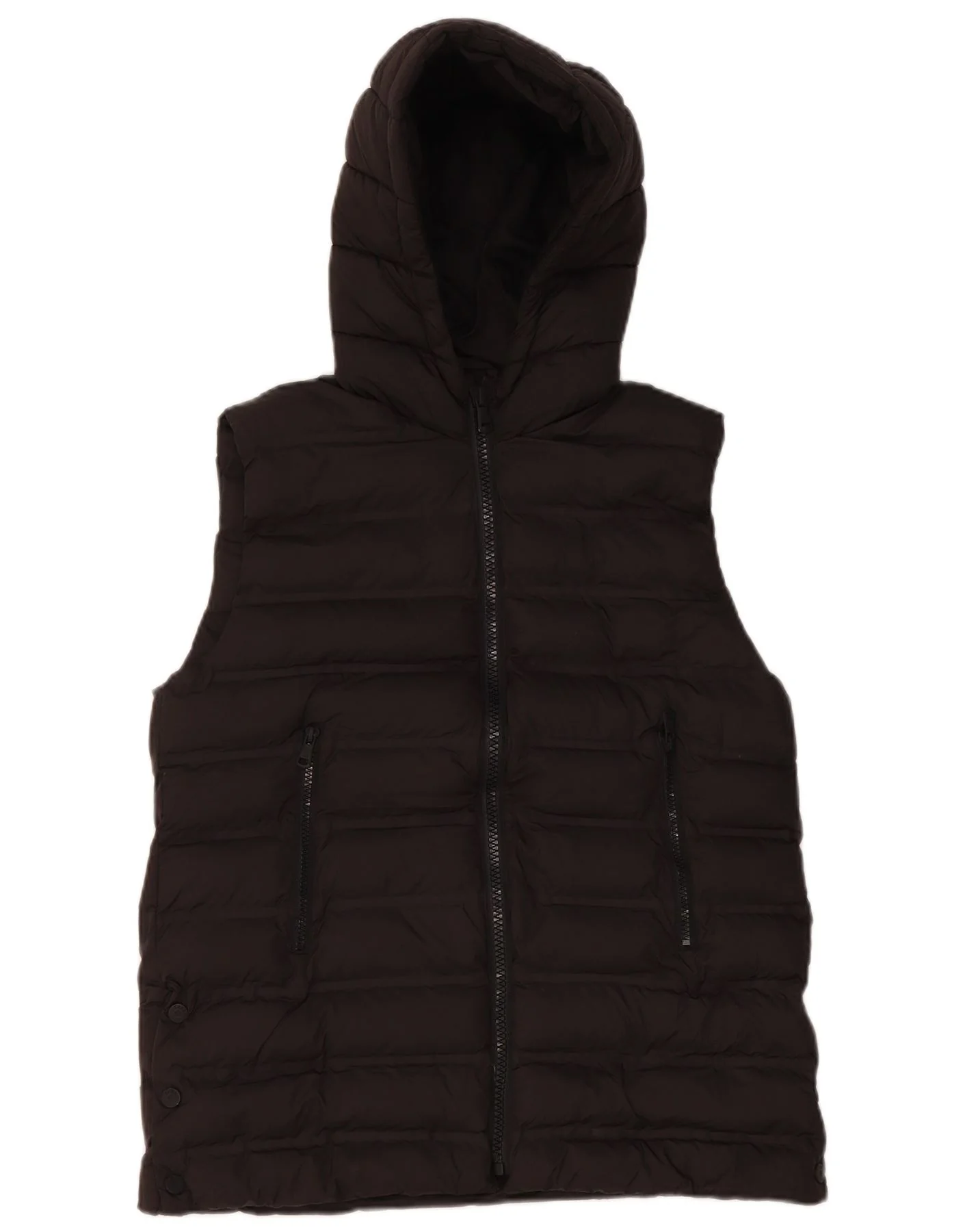 Zara Girls Hooded Padded Gilet 11-12 Years Black Polyester