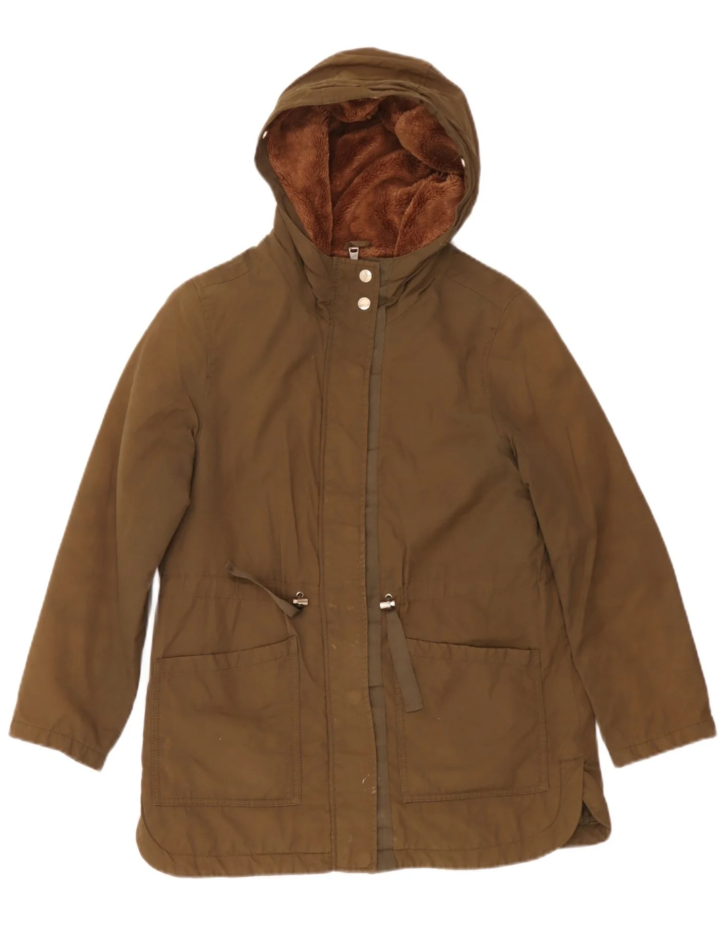 Zara Girls Hooded Sherpa Parka Jacket 13-14 Years Khaki