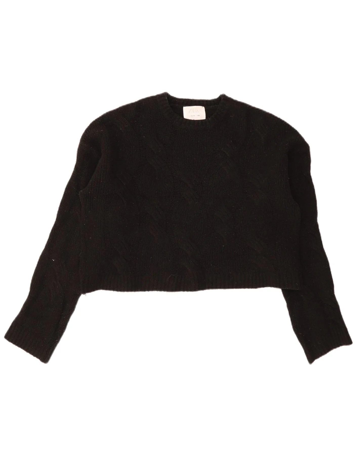 Zara Girls Loose Fit Crop Crew Neck Jumper Sweater 13-14 Years Black