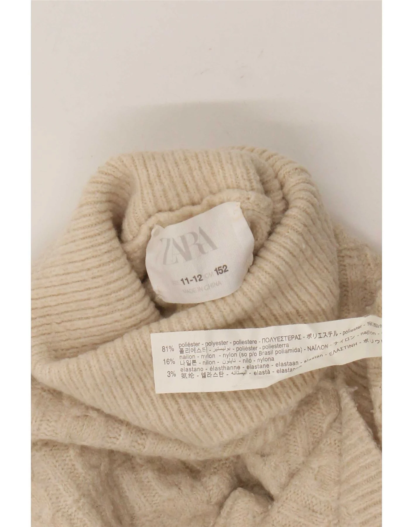 Zara Girls Roll Neck Jumper Sweater 11-12 Years Beige Polyester - Image 3
