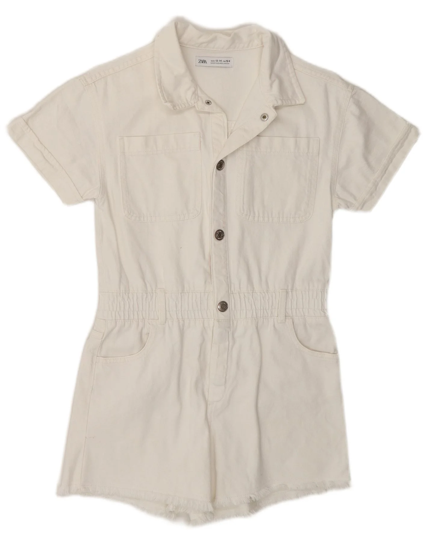 Zara Girls Short Sleeve Denim Playsuit 13-14 Years White