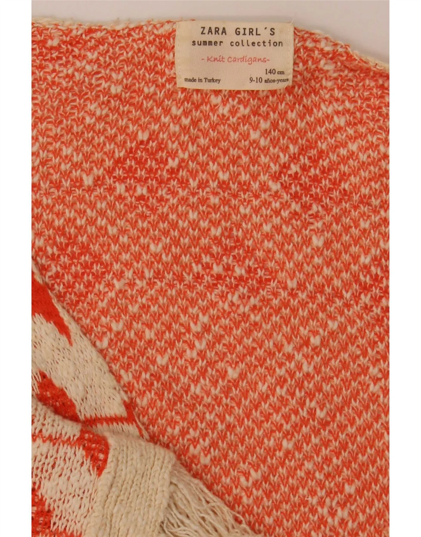 Zara Girls Short Sleeve Open Cardigan Sweater 9-10 Years Beige Geometric - Image 3