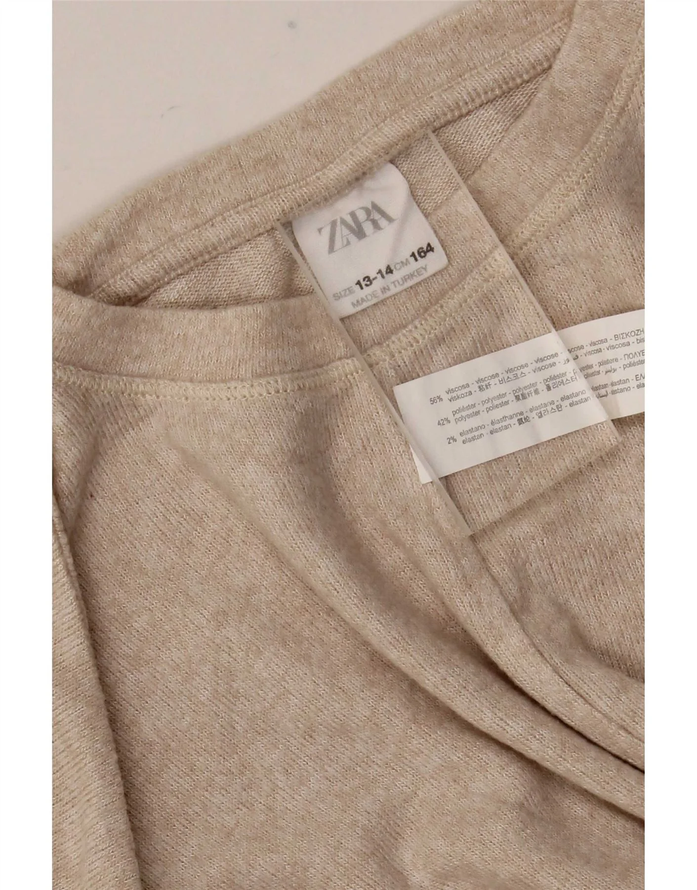 Zara Girls Top Long Sleeve 13-14 Years Beige Viscose - Image 3