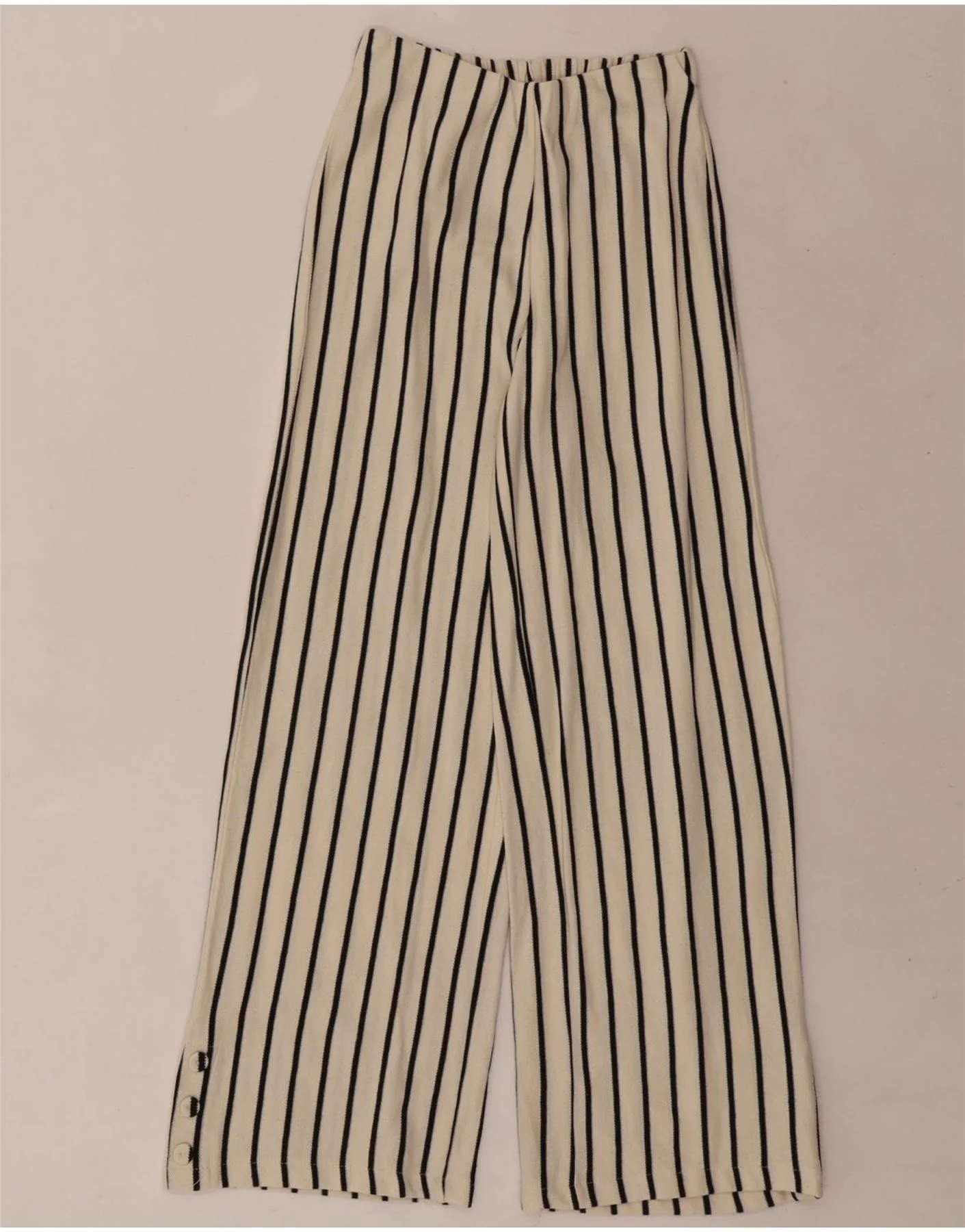 Zara Girls Wide Leg Casual Trousers 13-14 Years W22 L27 Beige Pinstripe