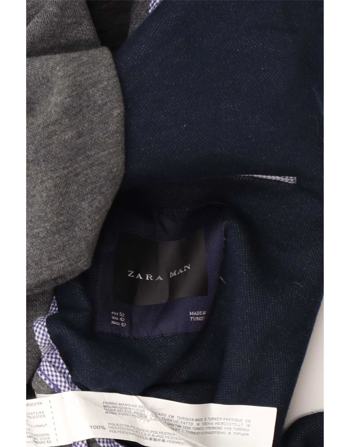Zara Mens 2 Button Blazer Jacket EU 52 Large Navy Blue Polyester - Image 3