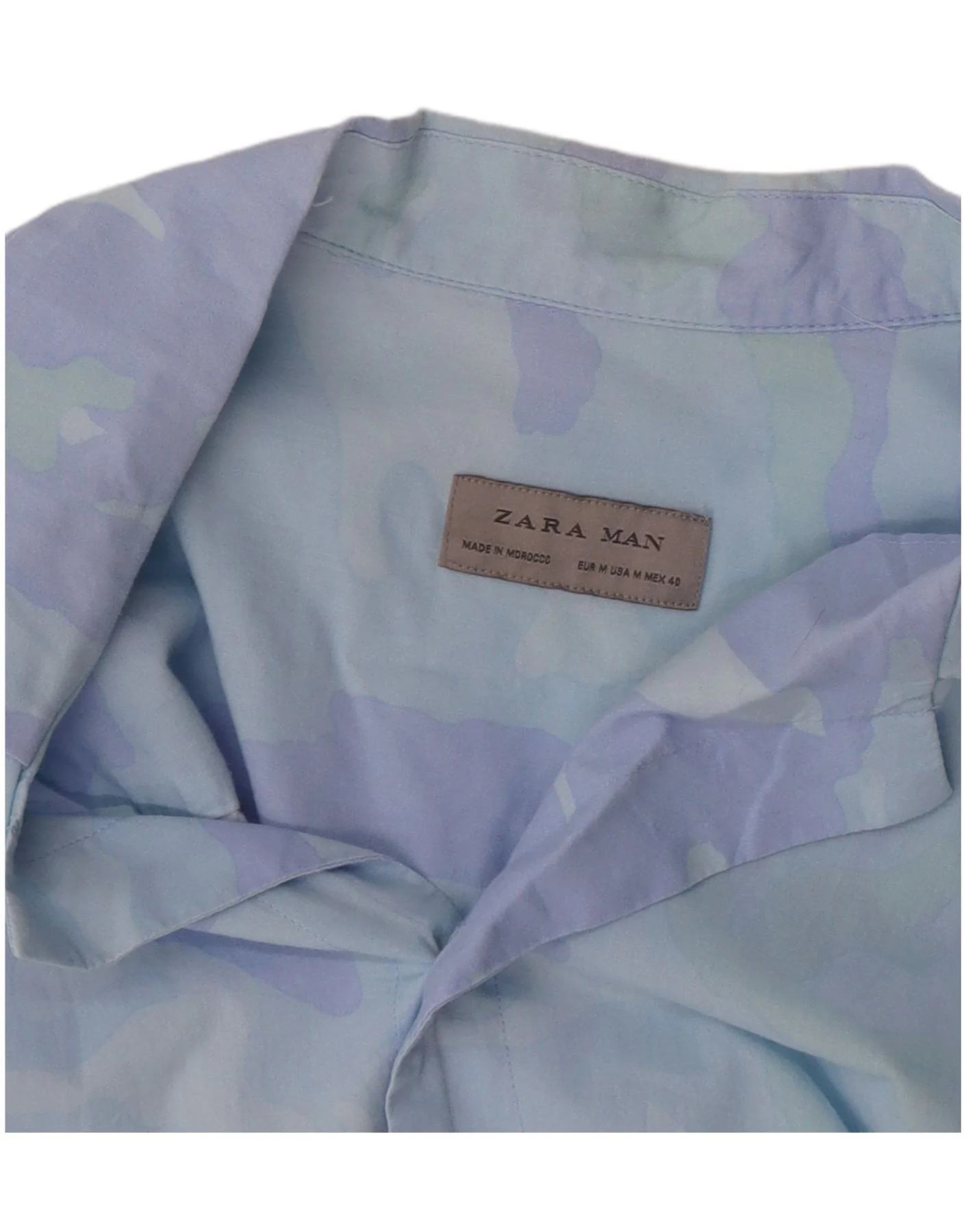 Zara Mens Abstract Pattern Short Sleeve Shirt Medium Blue - Image 3
