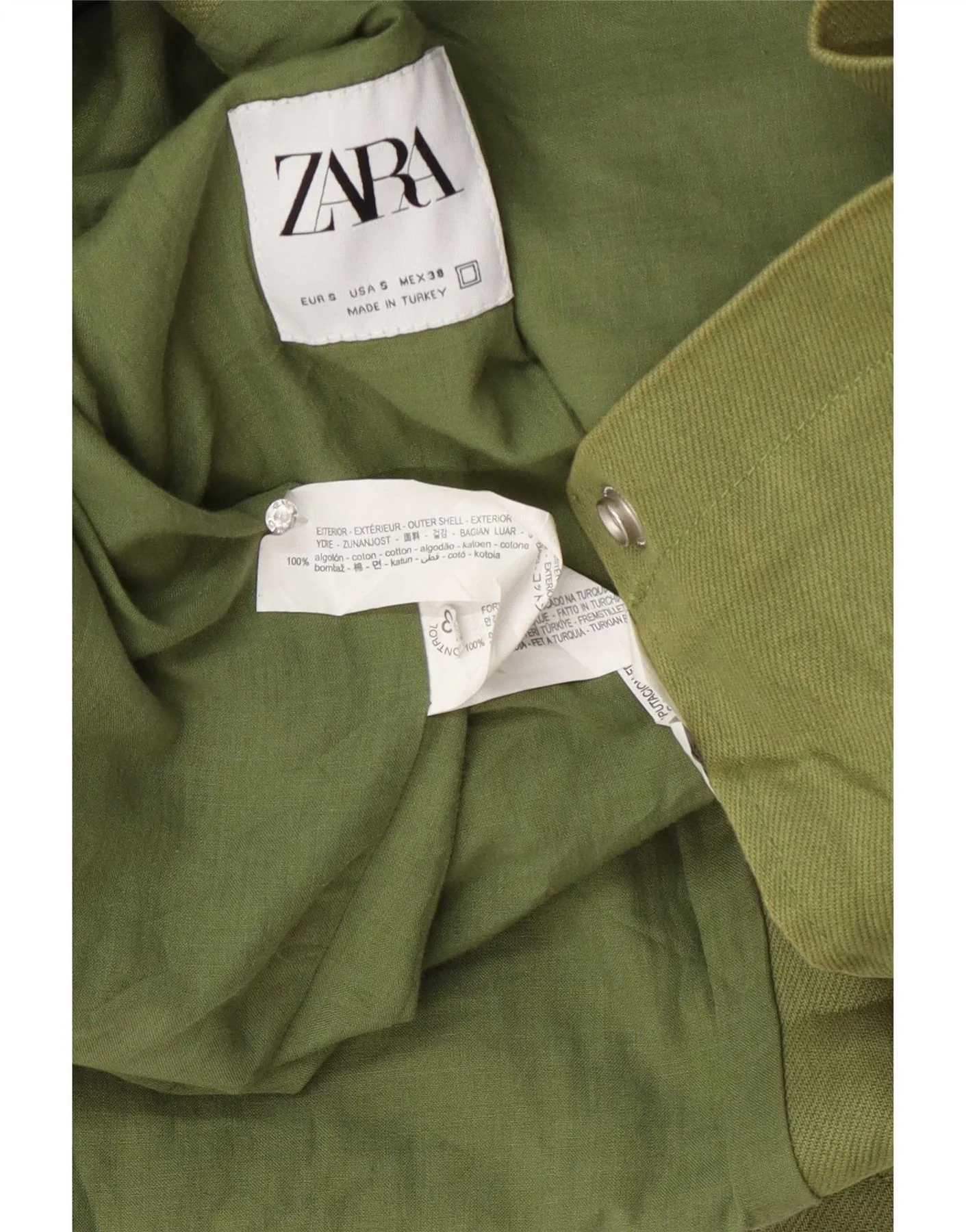 Zara Mens Bomber Jacket UK 36 Small Green Cotton - Image 4