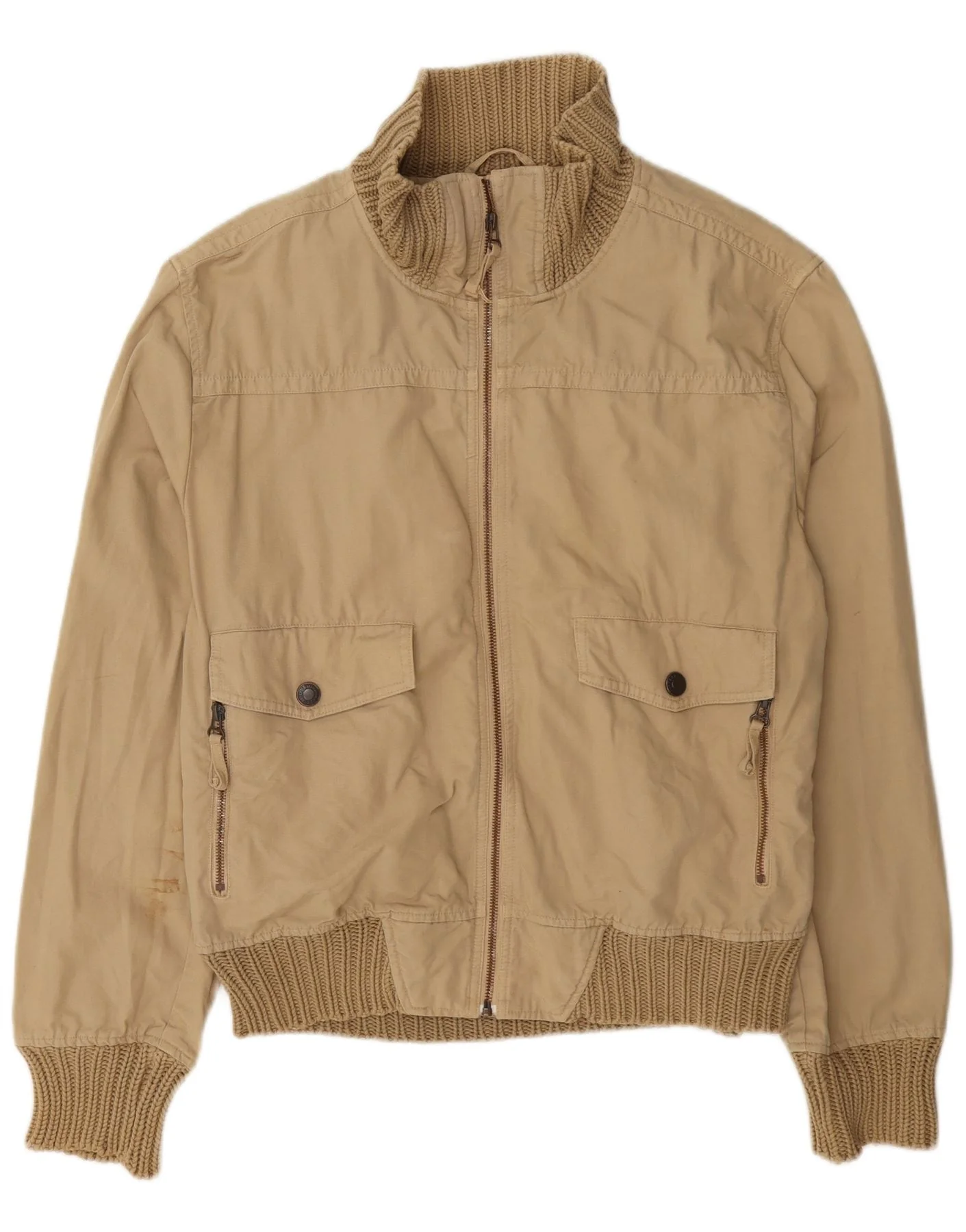 Zara Mens Bomber Jacket UK 42 XL Beige Cotton