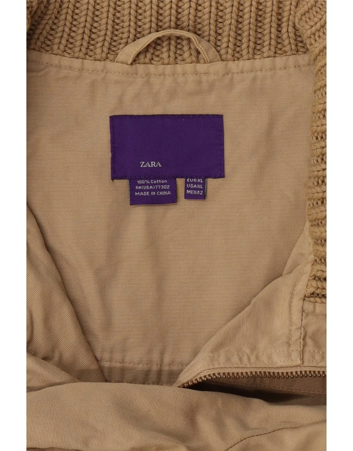 Zara Mens Bomber Jacket UK 42 XL Beige Cotton - Image 5