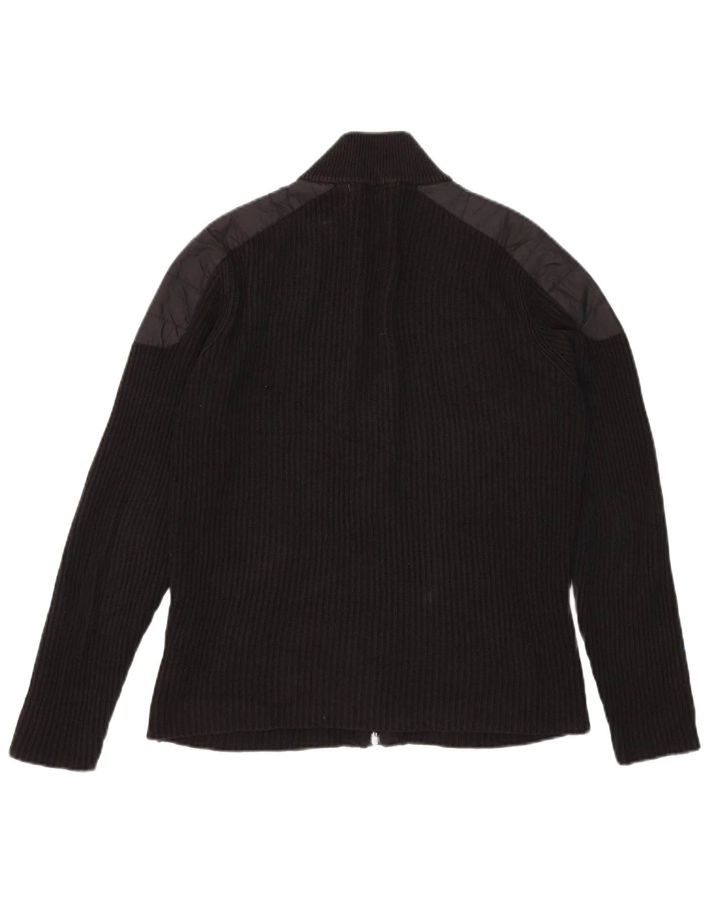 Zara Mens Cardigan Sweater Medium Black Colourblock Cotton - Image 2