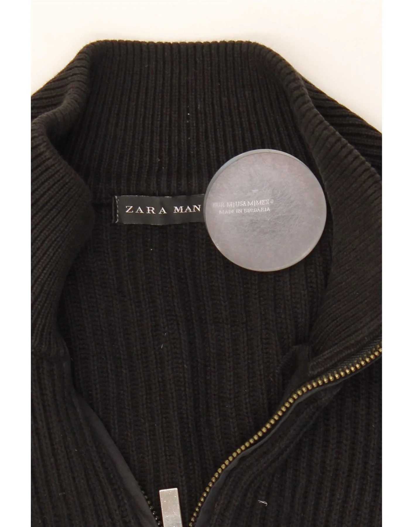 Zara Mens Cardigan Sweater Medium Black Colourblock Cotton - Image 4