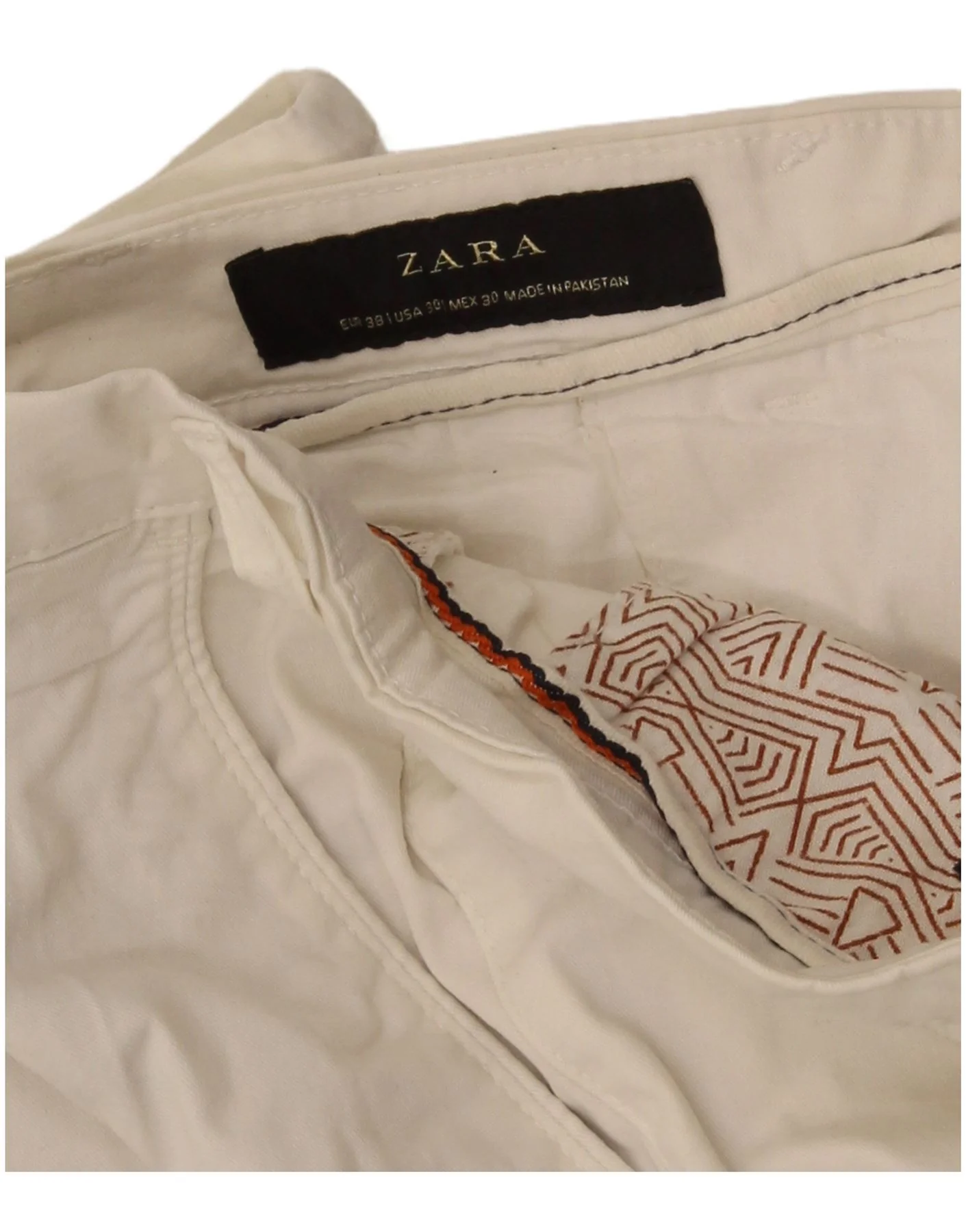 Zara Mens Cargo Slim Chino Trousers EU 38 Small W30 L26 Off White Cotton - Image 4