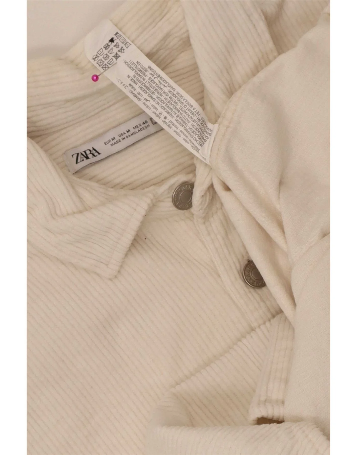 Zara Mens Corduroy Shirt Medium White Cotton - Image 3