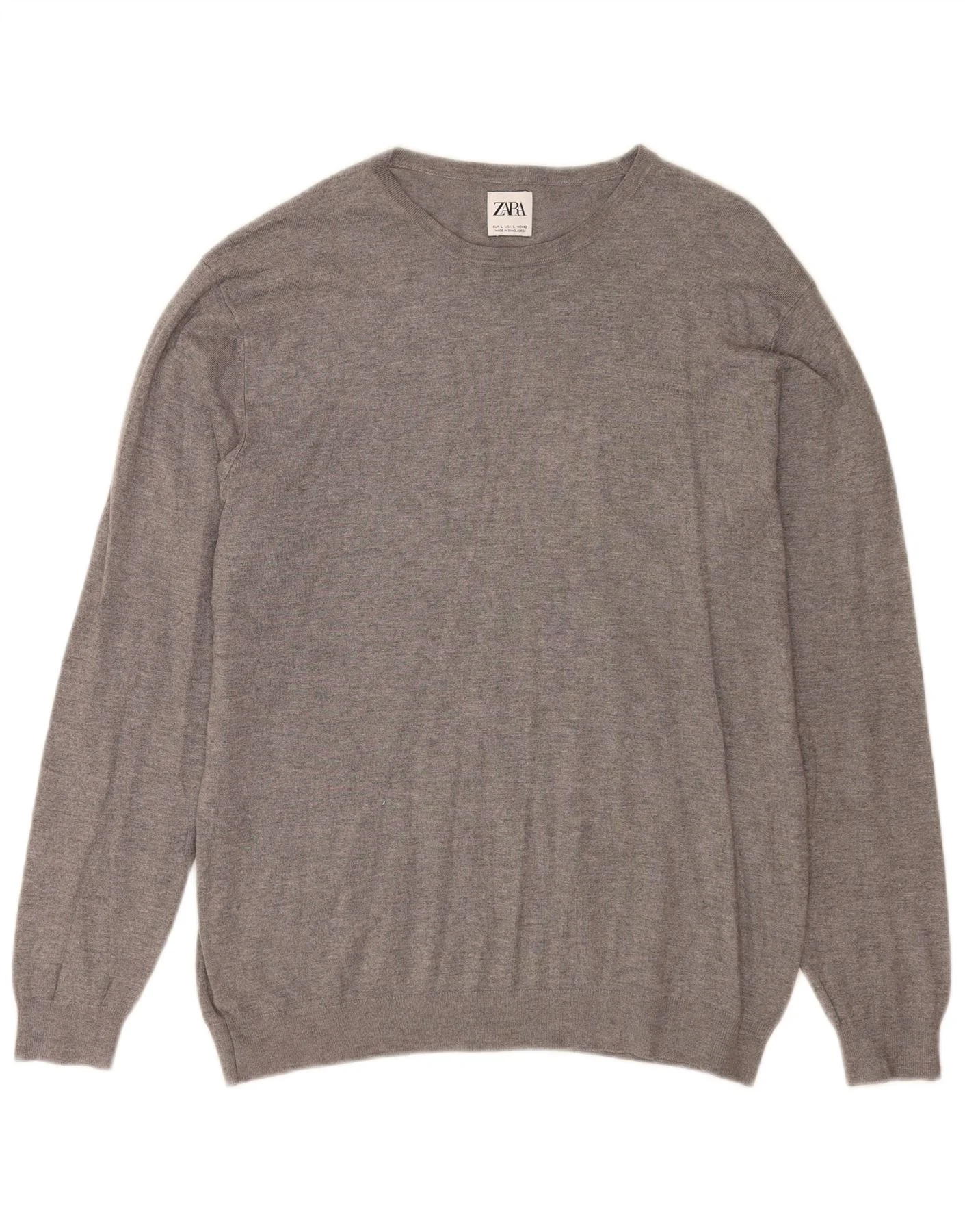 Zara Mens Crew Neck Jumper Sweater Large Grey Viscose