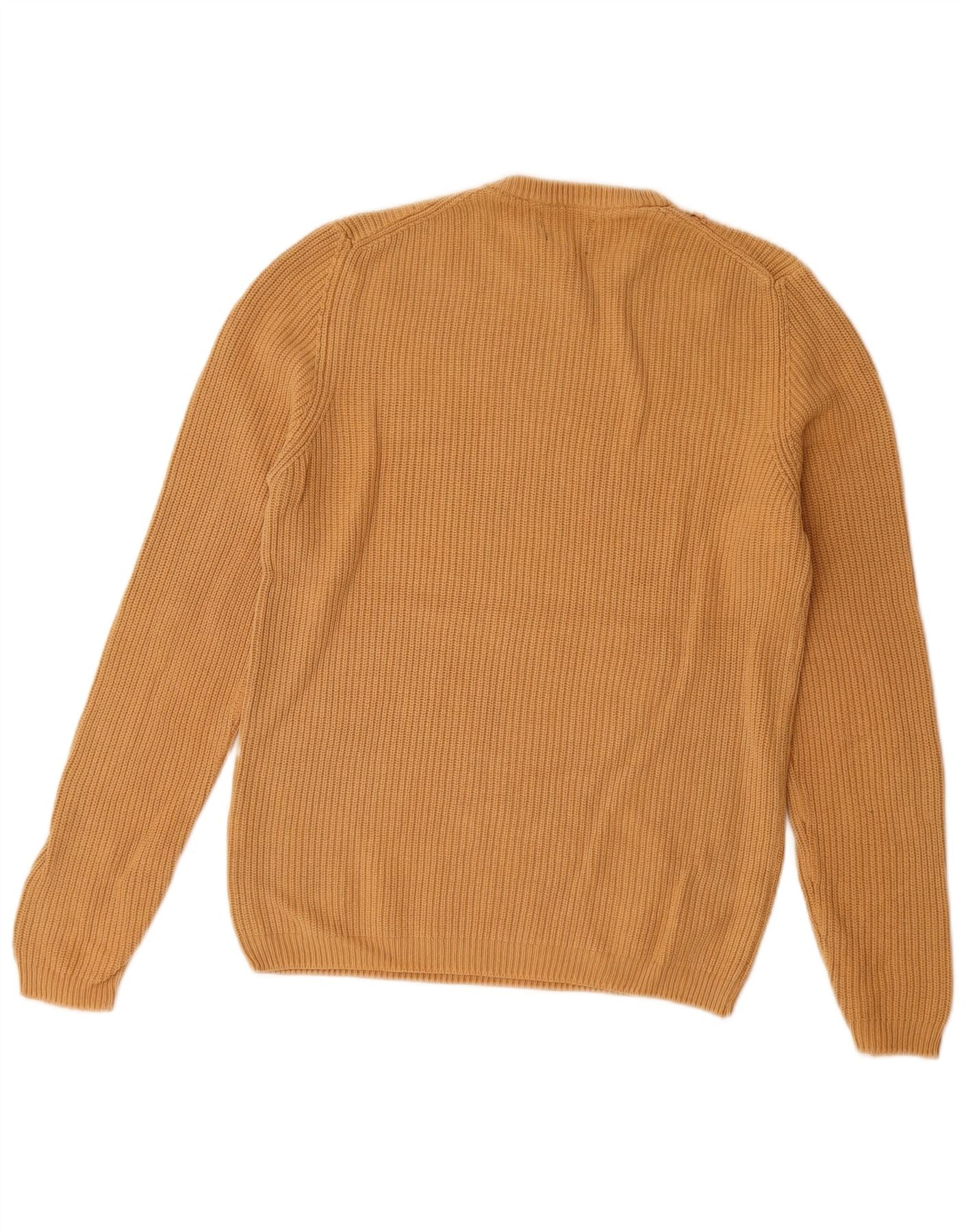 Zara Mens Crew Neck Jumper Sweater Medium Beige Cotton - Image 2