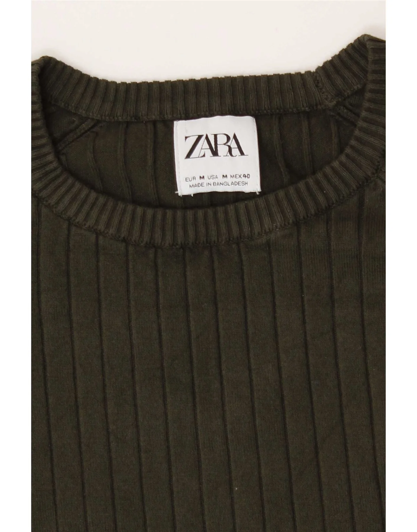 Zara Mens Crew Neck Jumper Sweater Medium Khaki - Image 3