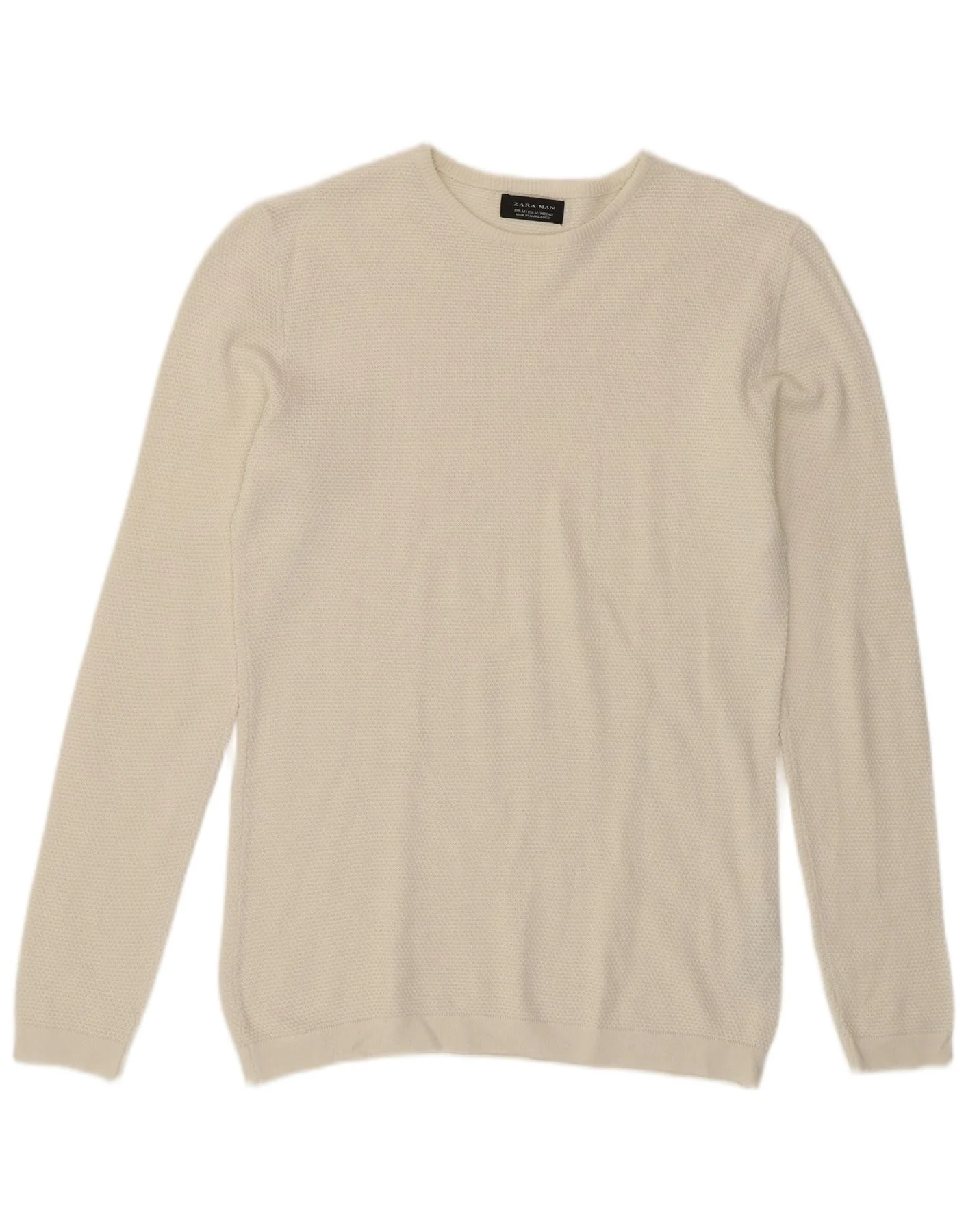 Zara Mens Crew Neck Jumper Sweater Medium White Acrylic