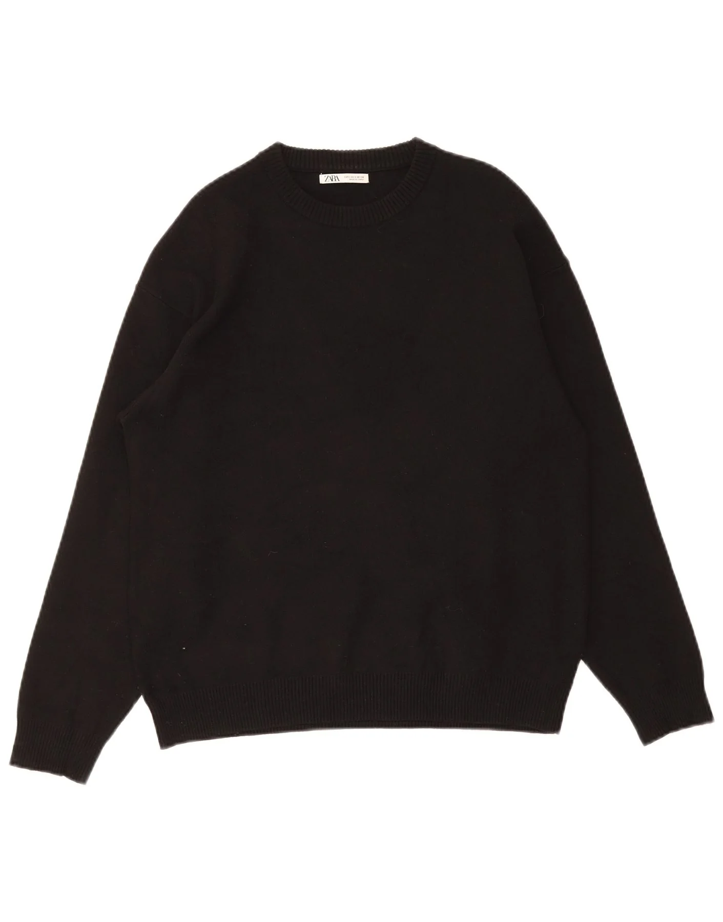 Zara Mens Crew Neck Jumper Sweater Small Black Viscose
