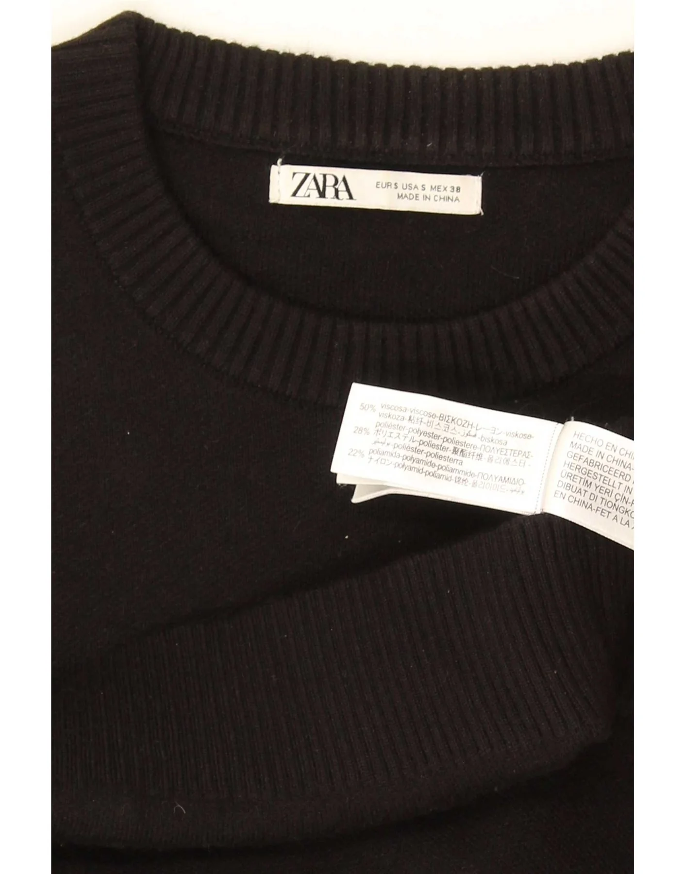 Zara Mens Crew Neck Jumper Sweater Small Black Viscose - Image 3