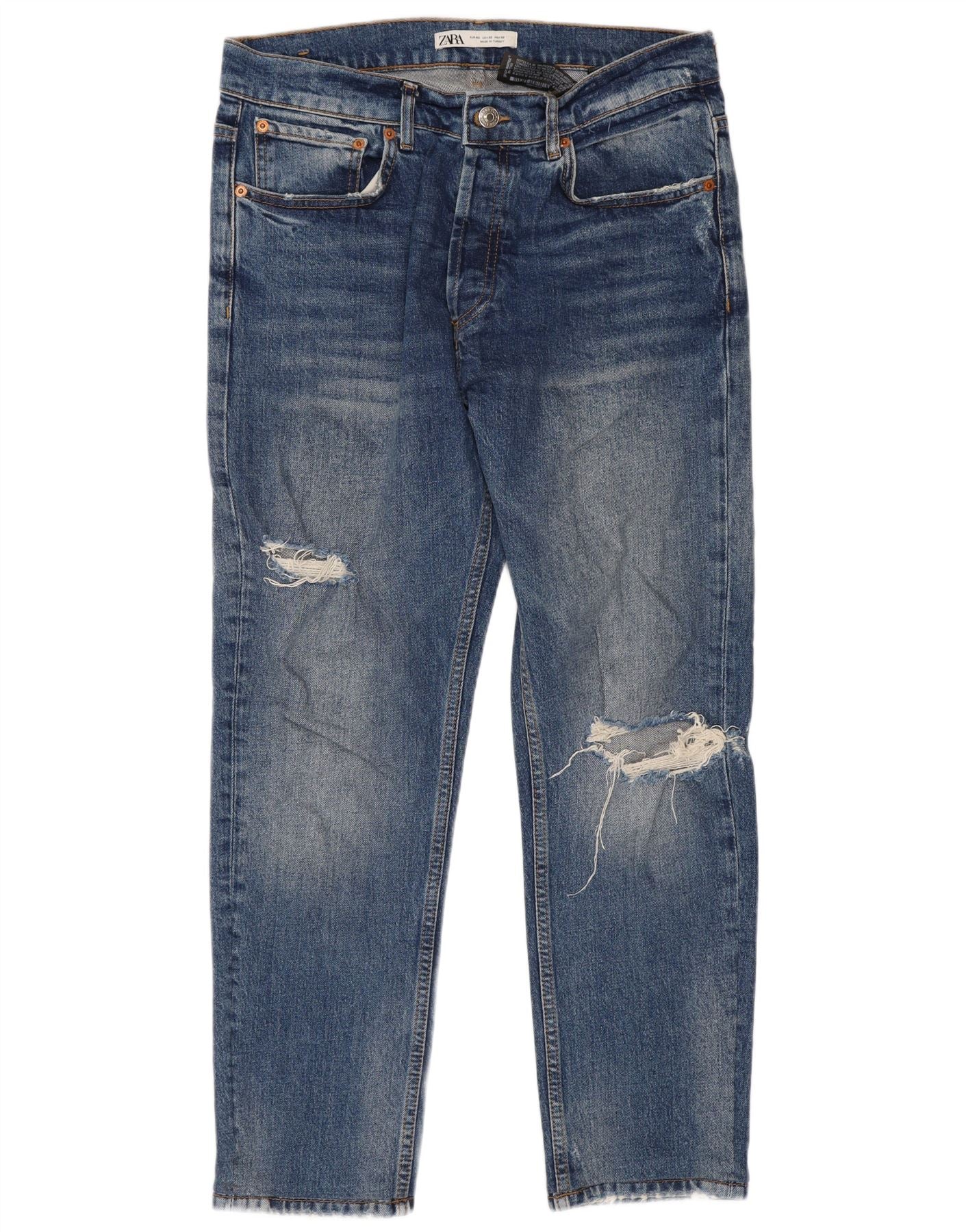 Zara Mens Distressed Cropped Jeans EU 42 Large W32 L26 Blue Cotton