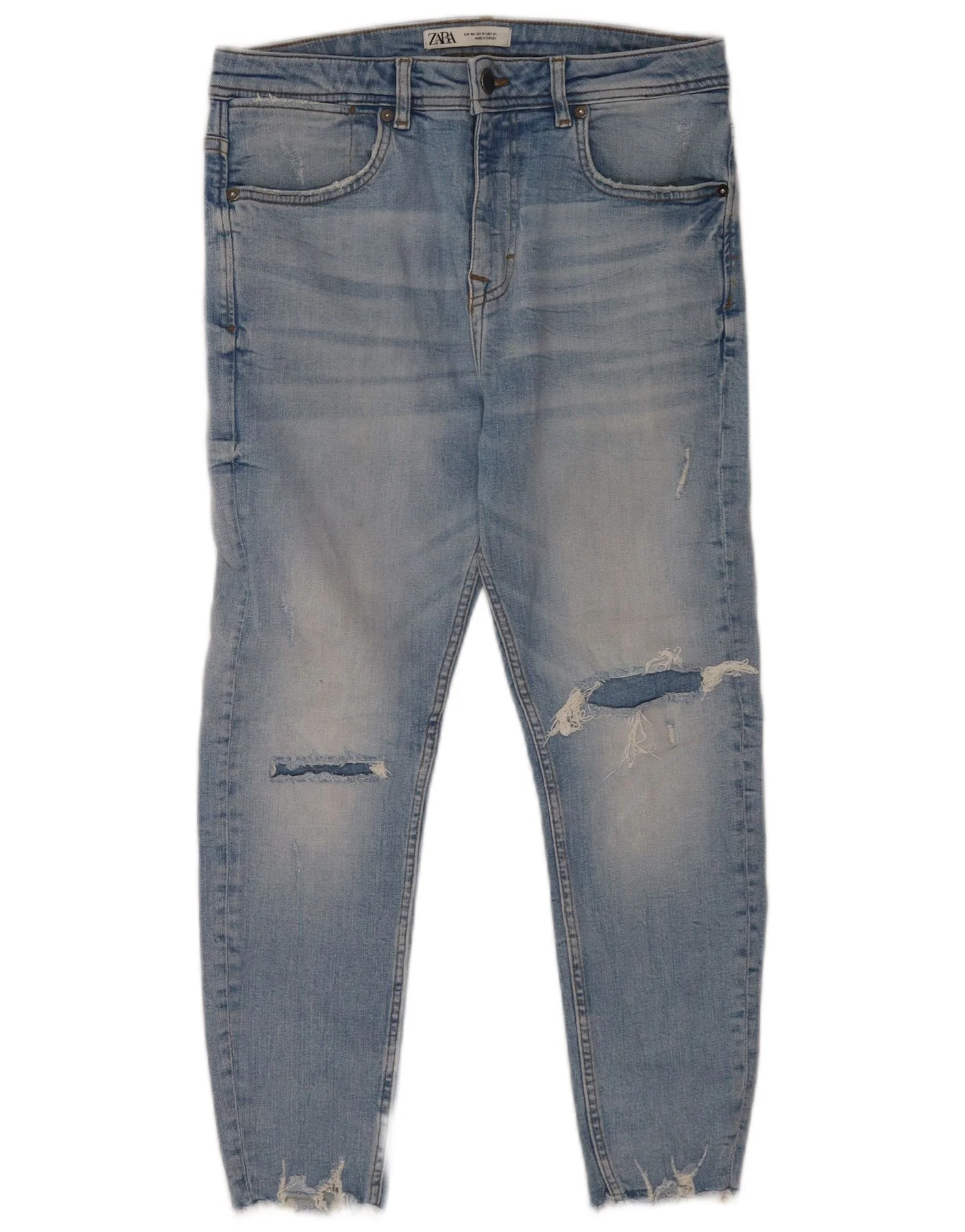Zara Mens Distressed Skinny Jeans EU 40 Medium W31 L24 Blue Cotton