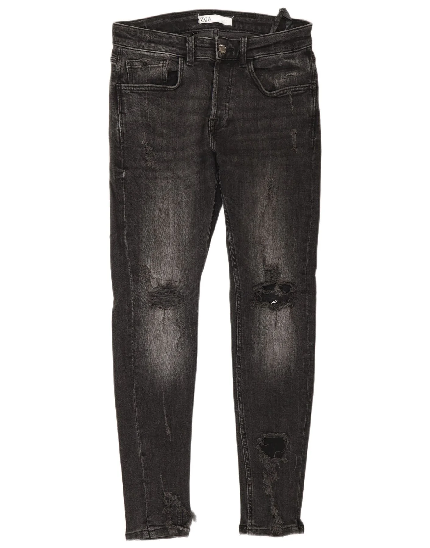 Zara Mens Distressed Skinny Jeans EU 40 Medium W31 L30 Grey Cotton