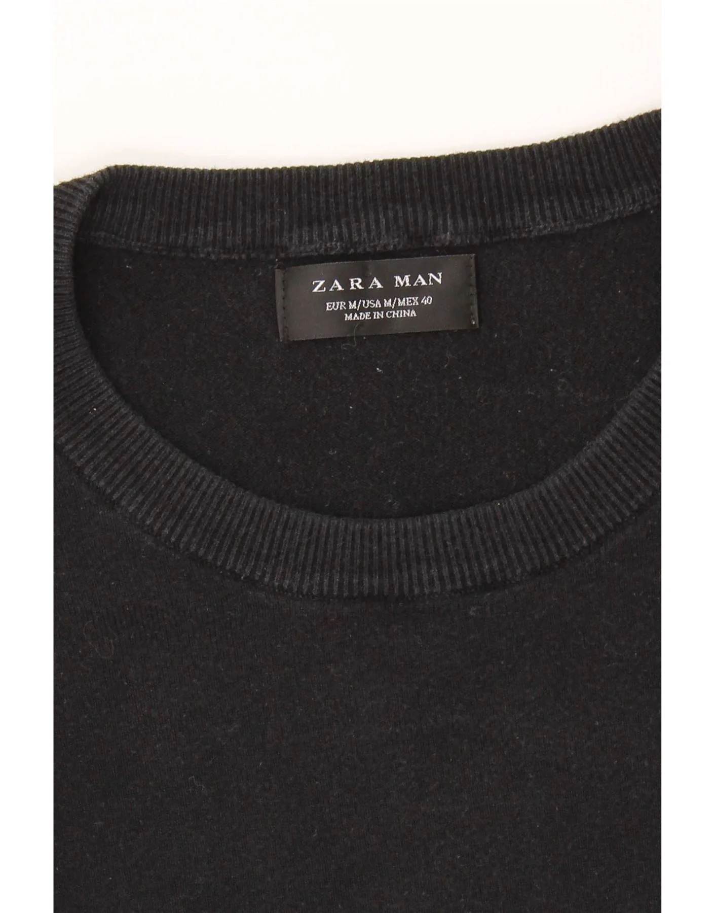 Zara Mens Graphic Crew Neck Jumper Sweater Medium Navy Blue - Image 3