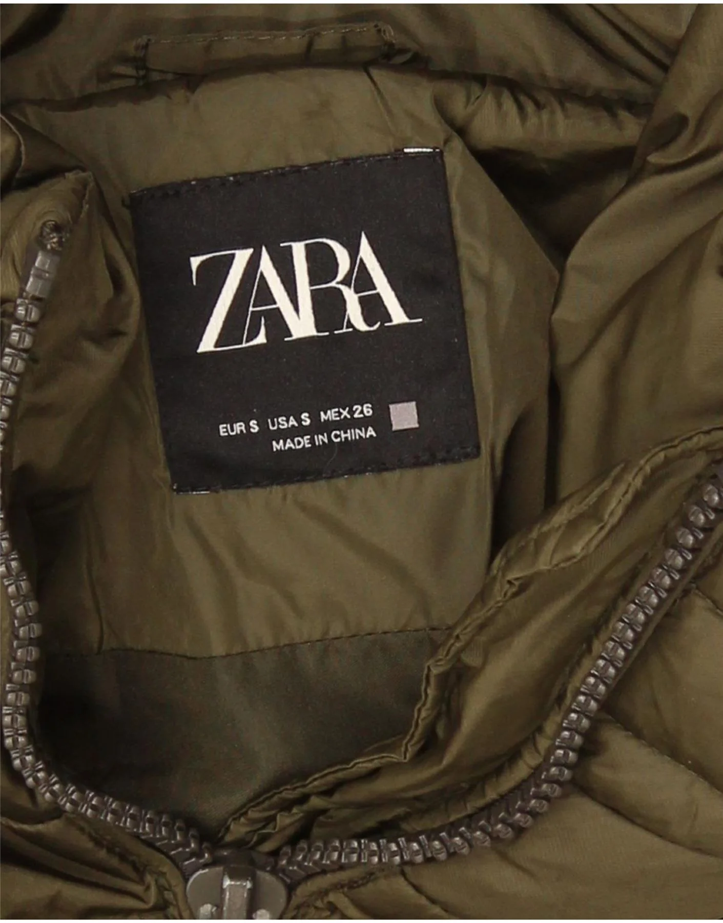 Zara Mens Hooded Loose Fit Padded Jacket UK 36 Small Khaki Classic - Image 5