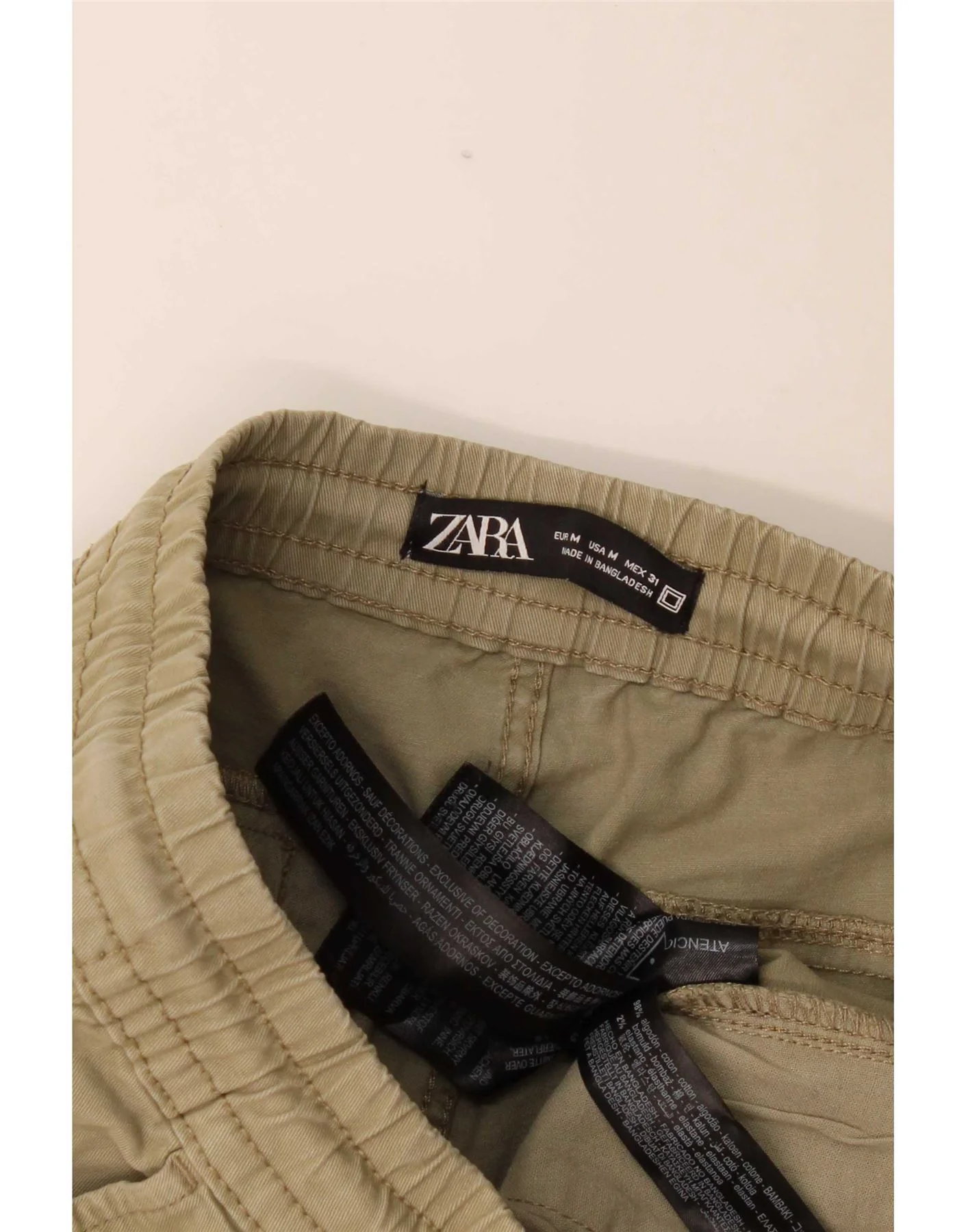 Zara Mens Joggers Cargo Trousers Medium W31 L27 Khaki Cotton - Image 3