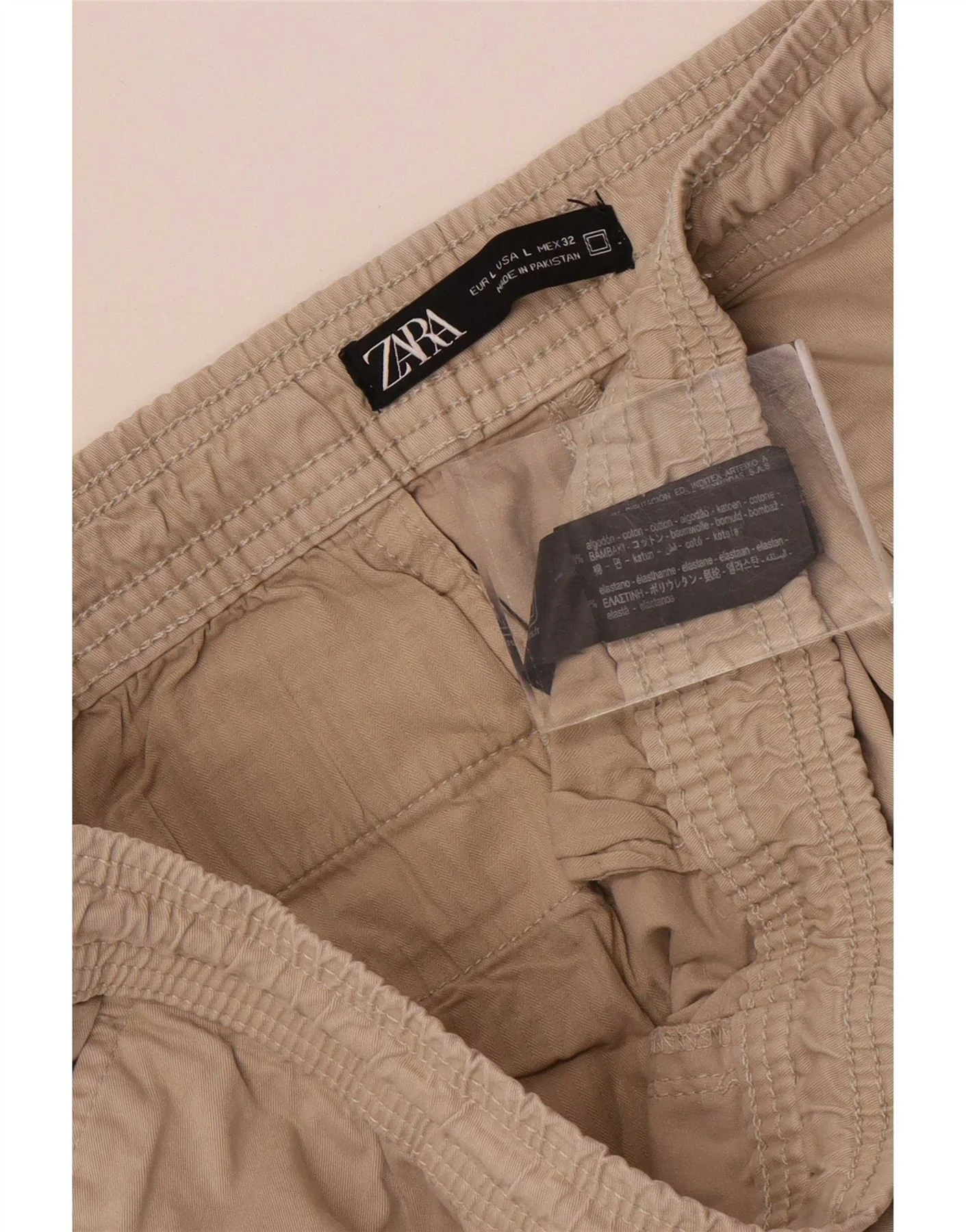 Zara Mens Joggers Chino Trousers Large W32 L28 Beige Cotton - Image 4