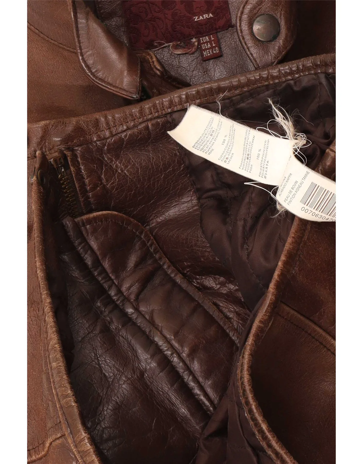 Zara Mens Leather Jacket UK 40 Large Brown - Image 3