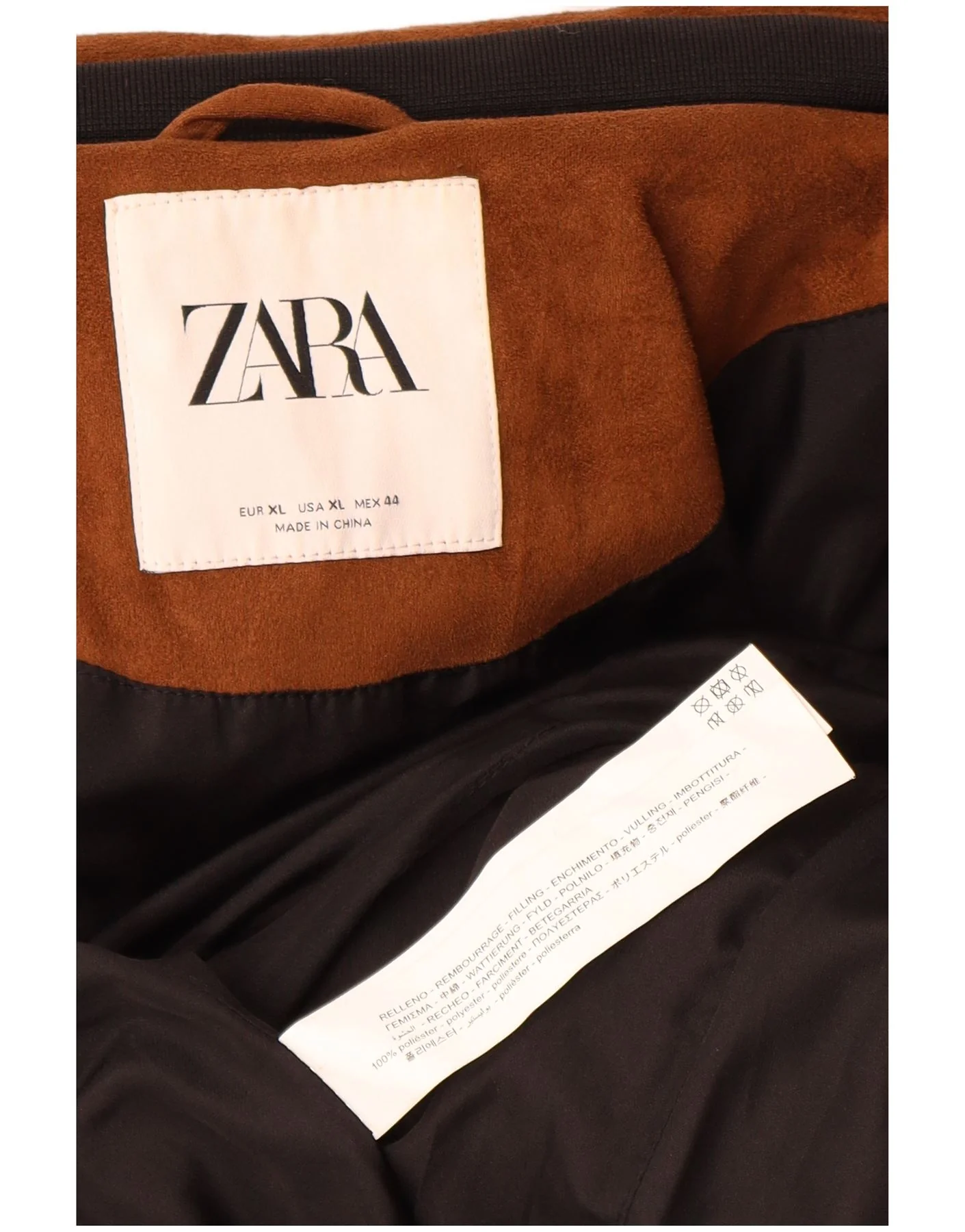 Zara Mens Padded Jacket UK 42 XL Brown Polyester - Image 4