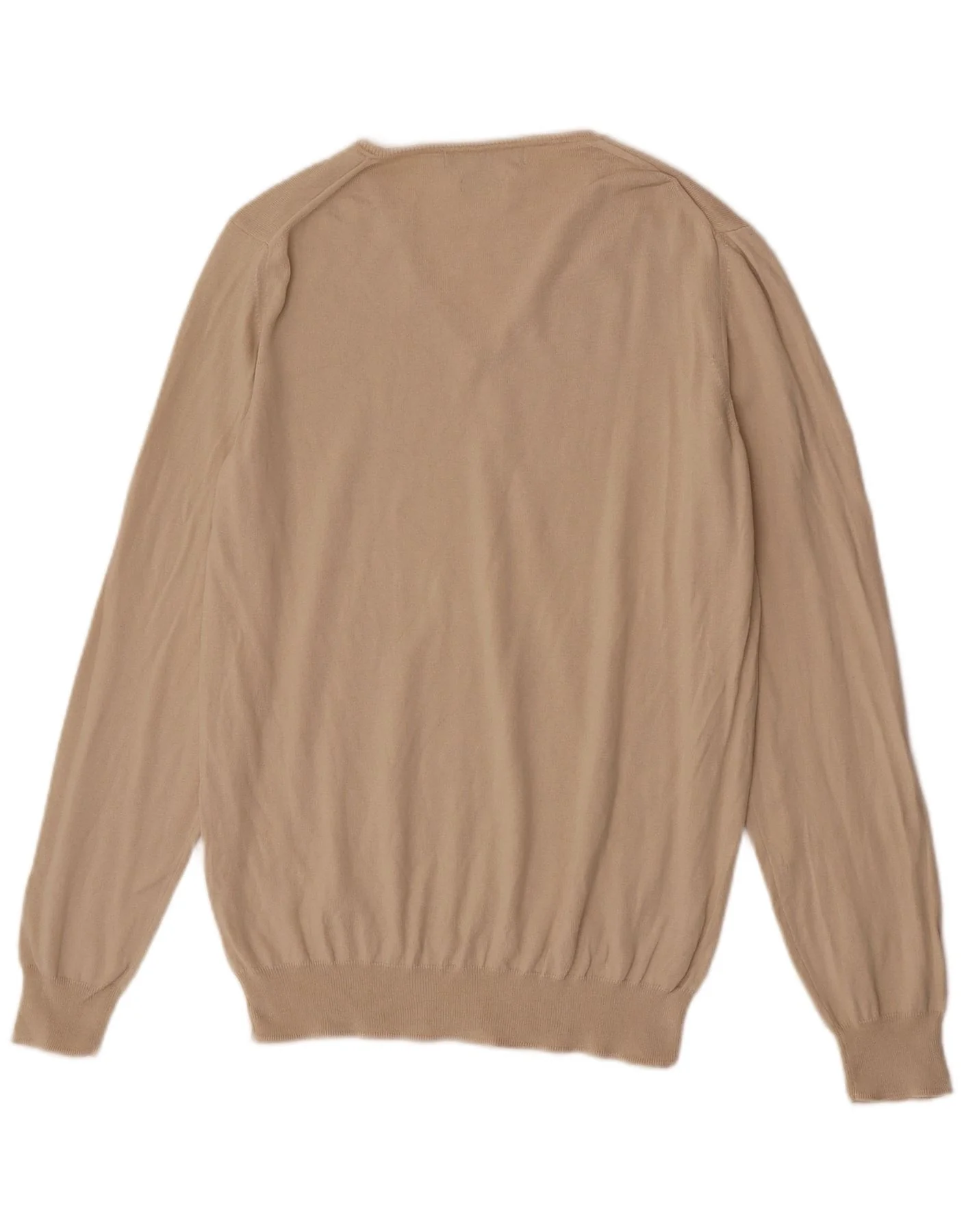Zara Mens Regular Fit V-Neck Jumper Sweater Large Beige Cotton - Image 2