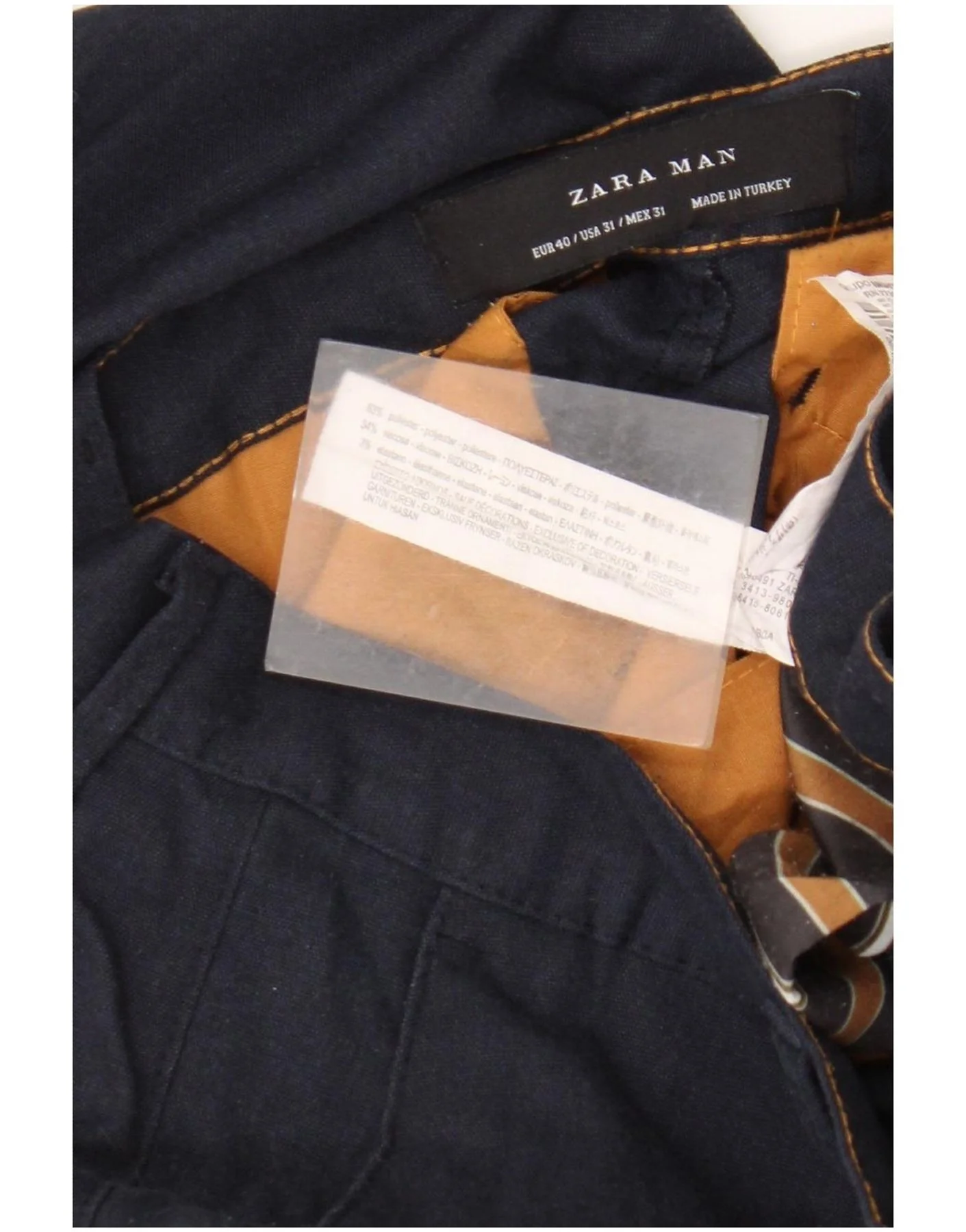 Zara Mens Slim Chino Trousers EU 40 Medium W31 L30 Navy Blue Polyester - Image 3