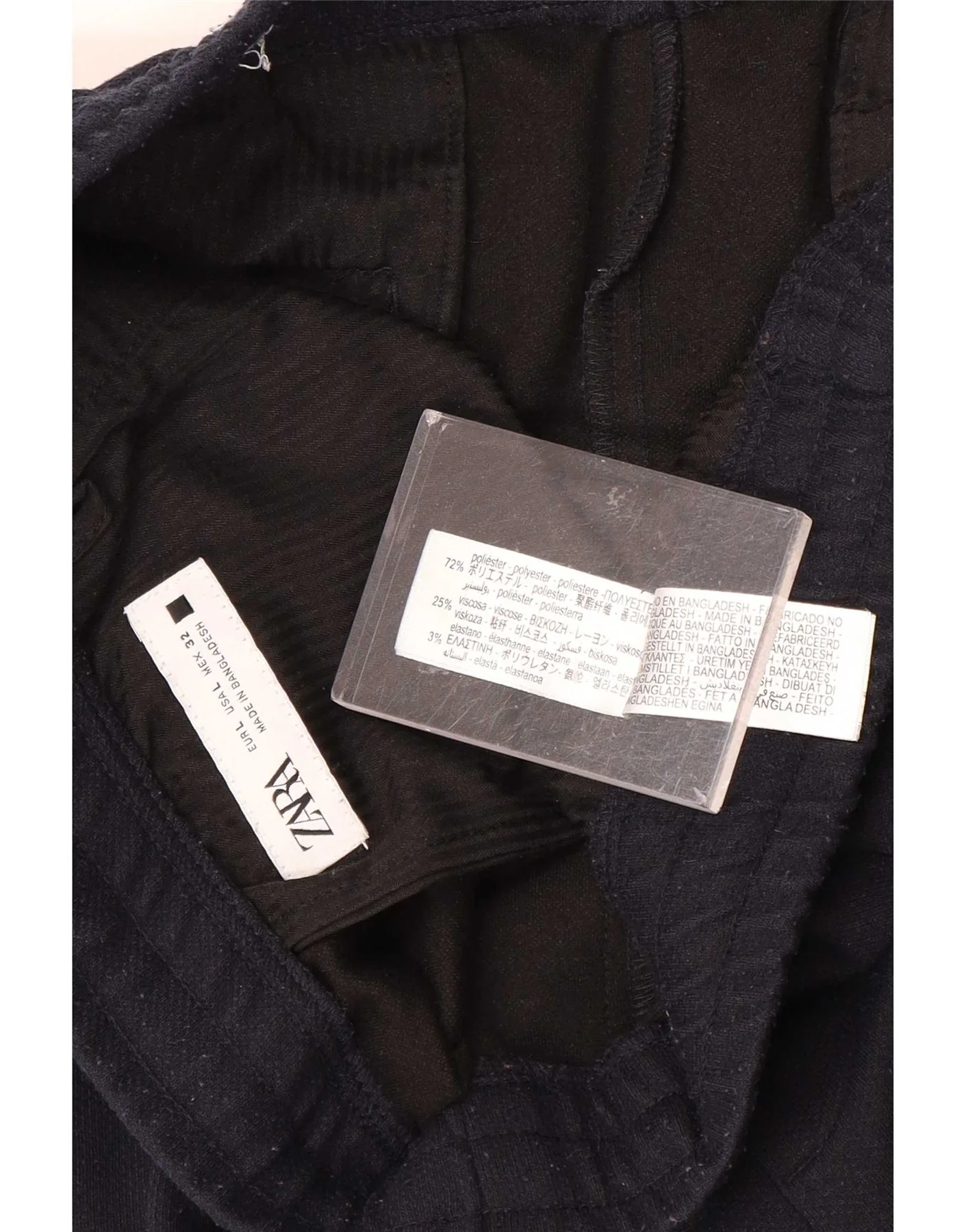 Zara Mens Slim Chino Trousers Large W32 L31 Navy Blue Polyester - Image 3